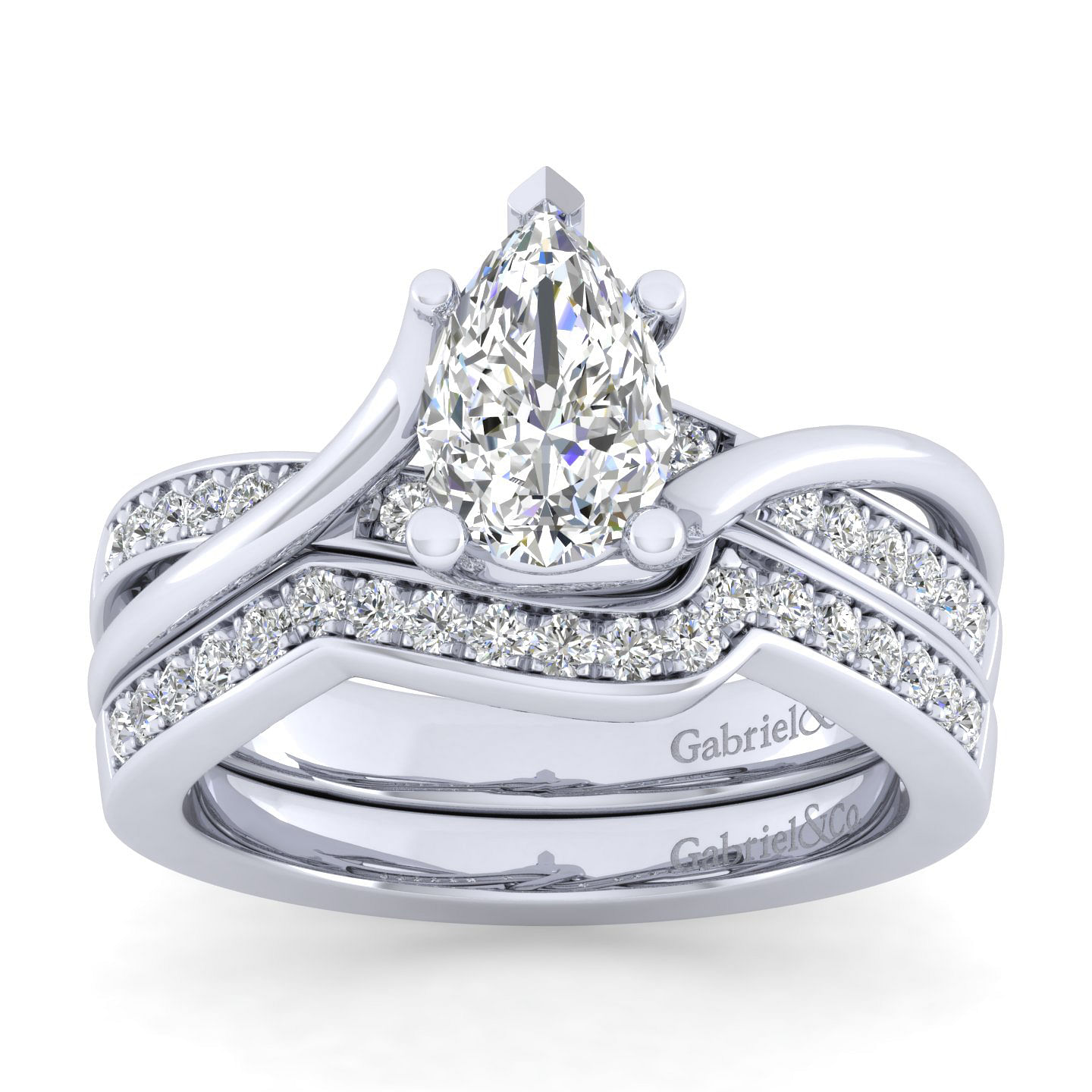 Platinum Twisted Pear Shape Diamond Engagement Ring
