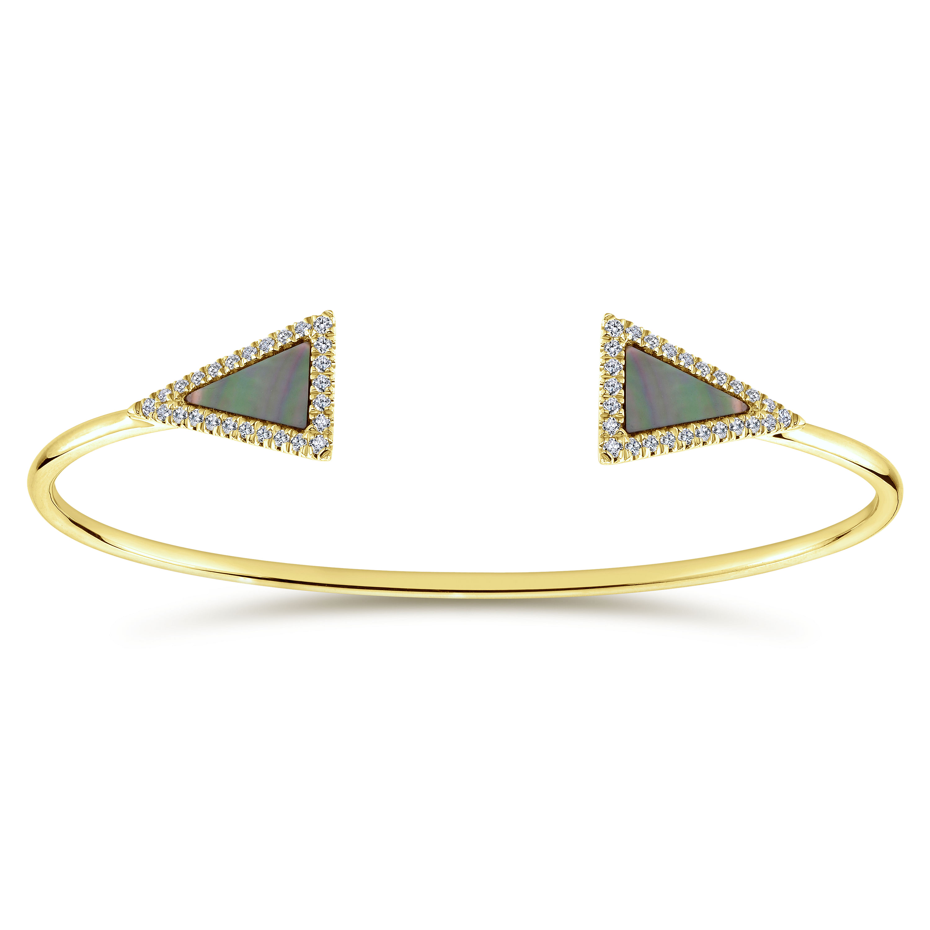 Split 14K Yellow Gold Bangle with Black MOP and Diamond Triangles