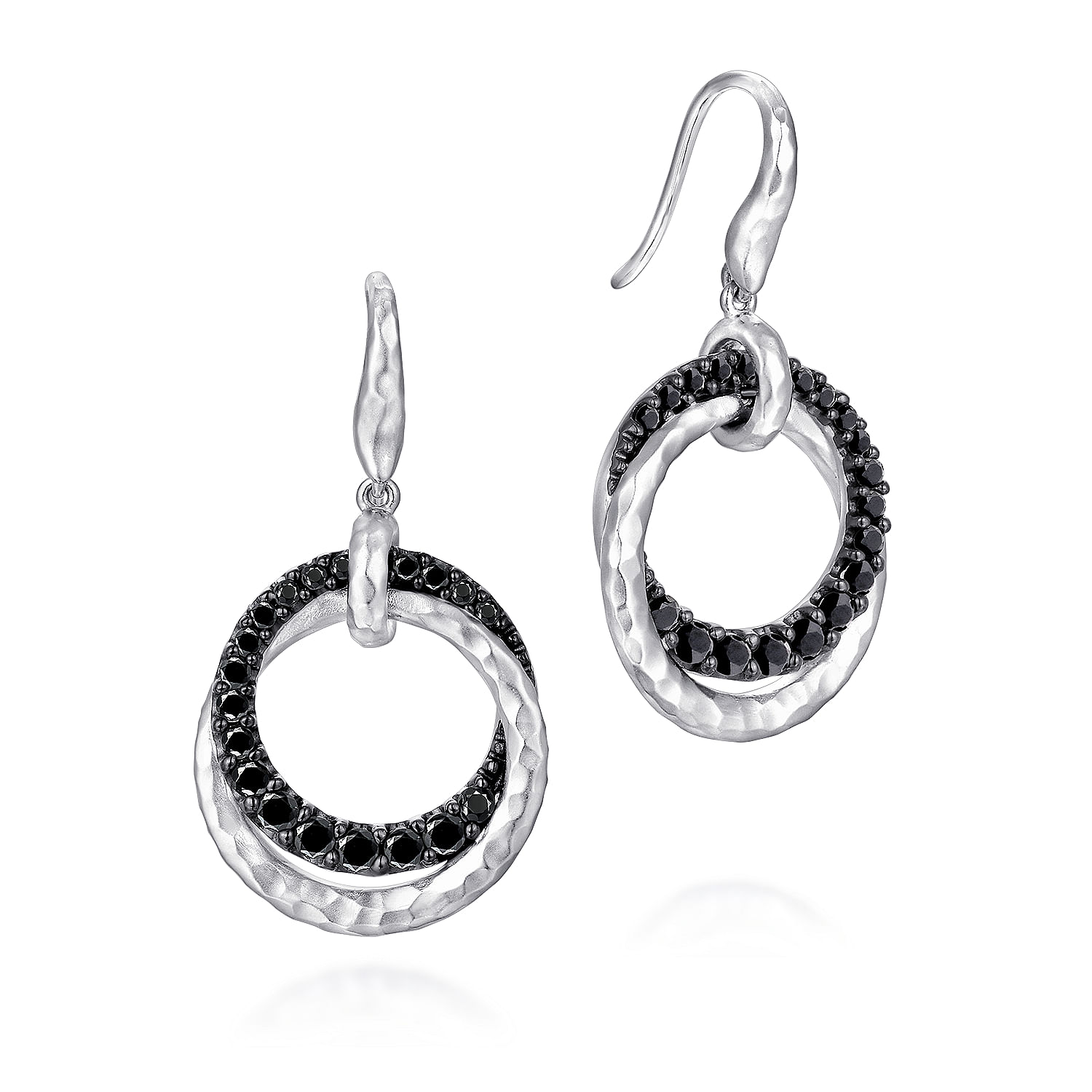 Sterling Silver Black Spinel Double Circle Drop Earrings
