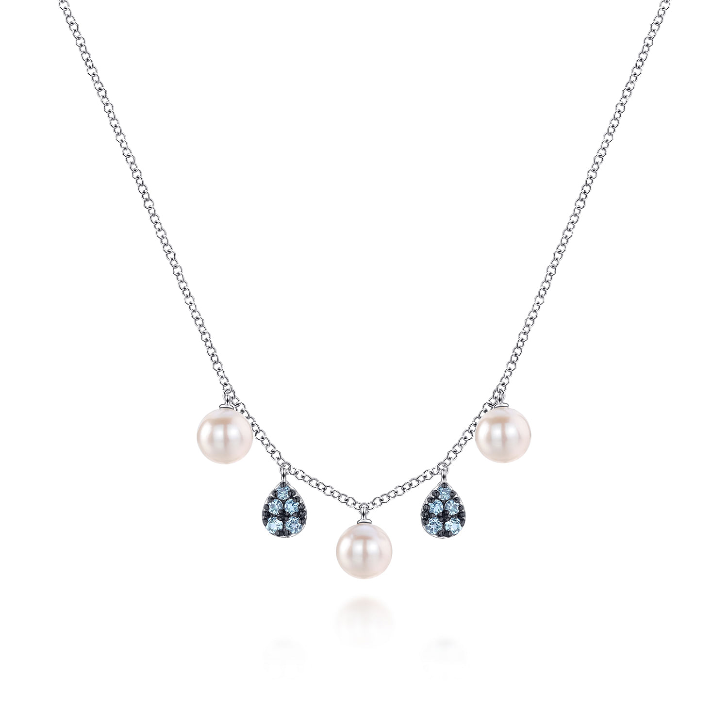 Sterling Silver Blue Topaz and Pearl Drops Necklace