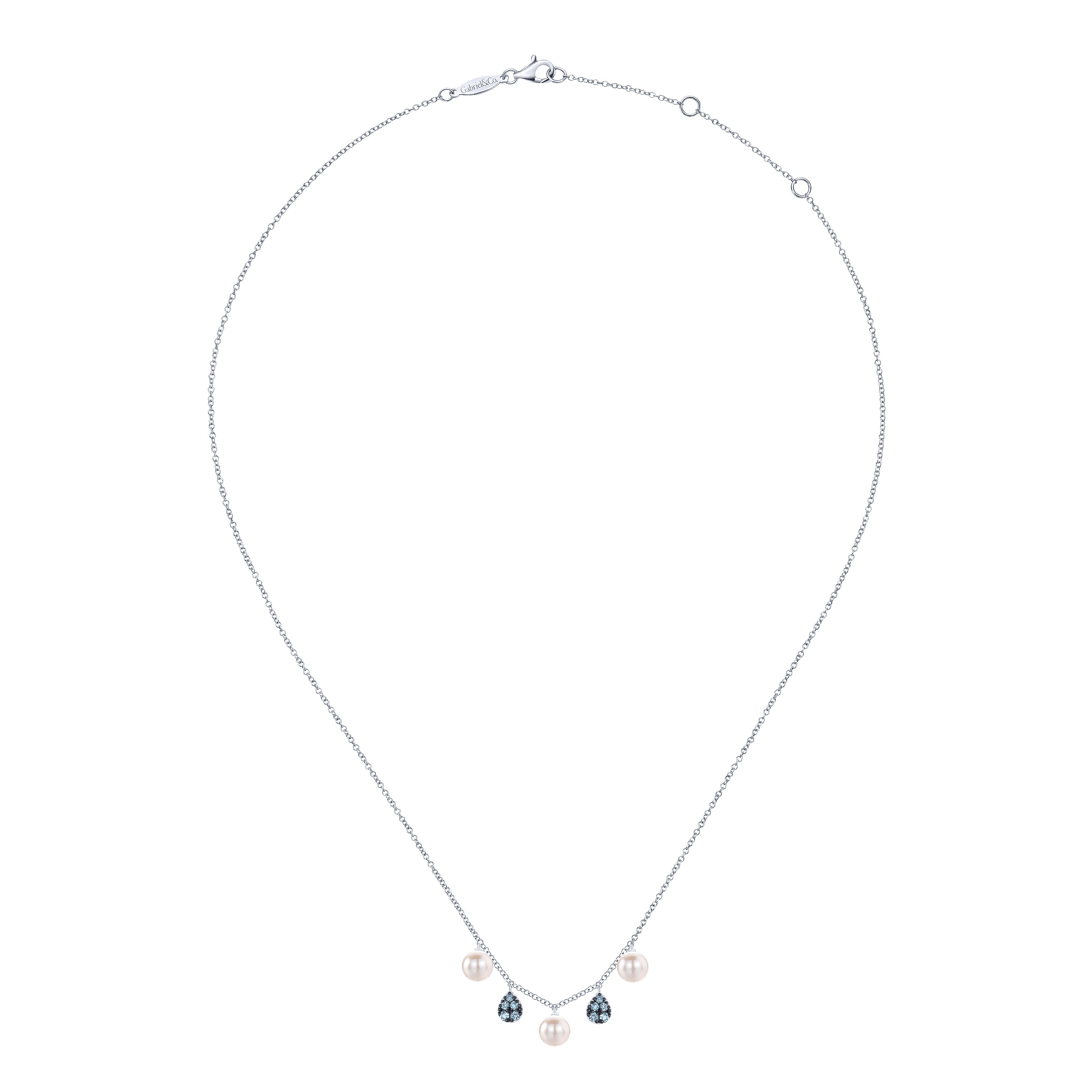 Sterling Silver Blue Topaz and Pearl Drops Necklace