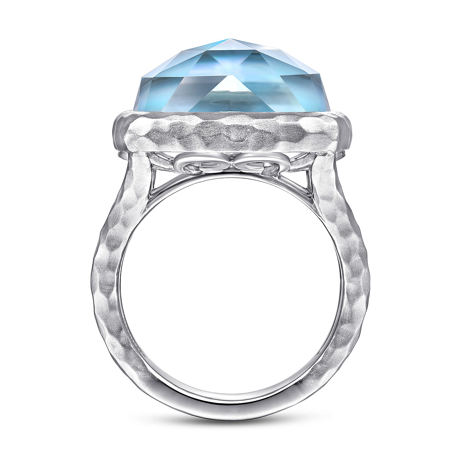 Sterling Silver Cushion Cut Rock Crystal/White MOP/Turquoise Ring