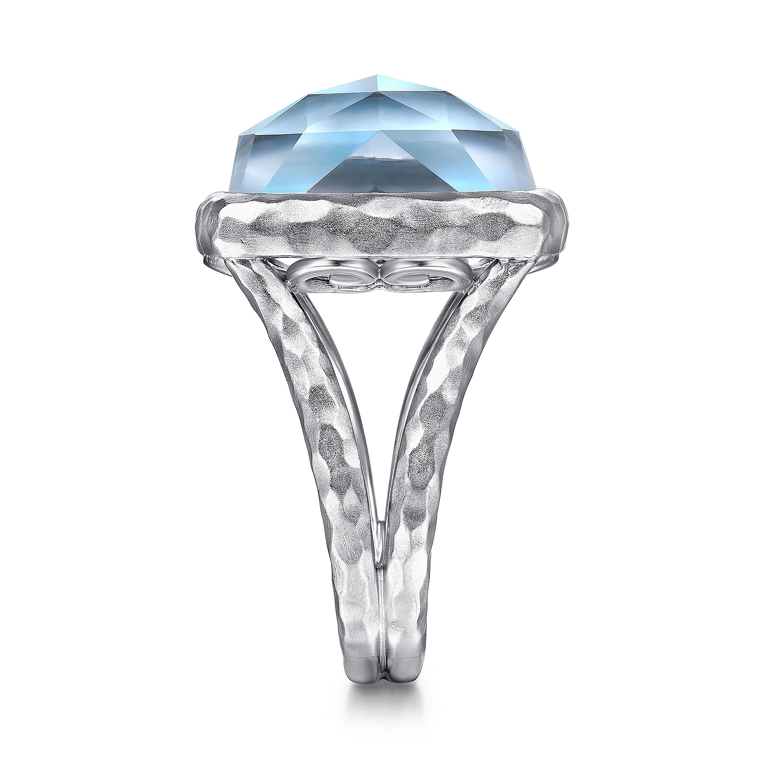 Sterling Silver Cushion Cut Rock Crystal/White MOP/Turquoise Ring