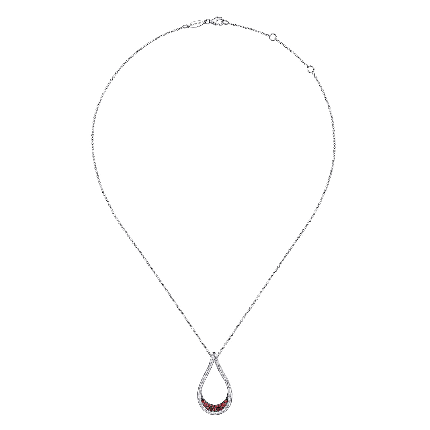 Sterling Silver Garnet Lined Pear Shaped Pendant Necklace