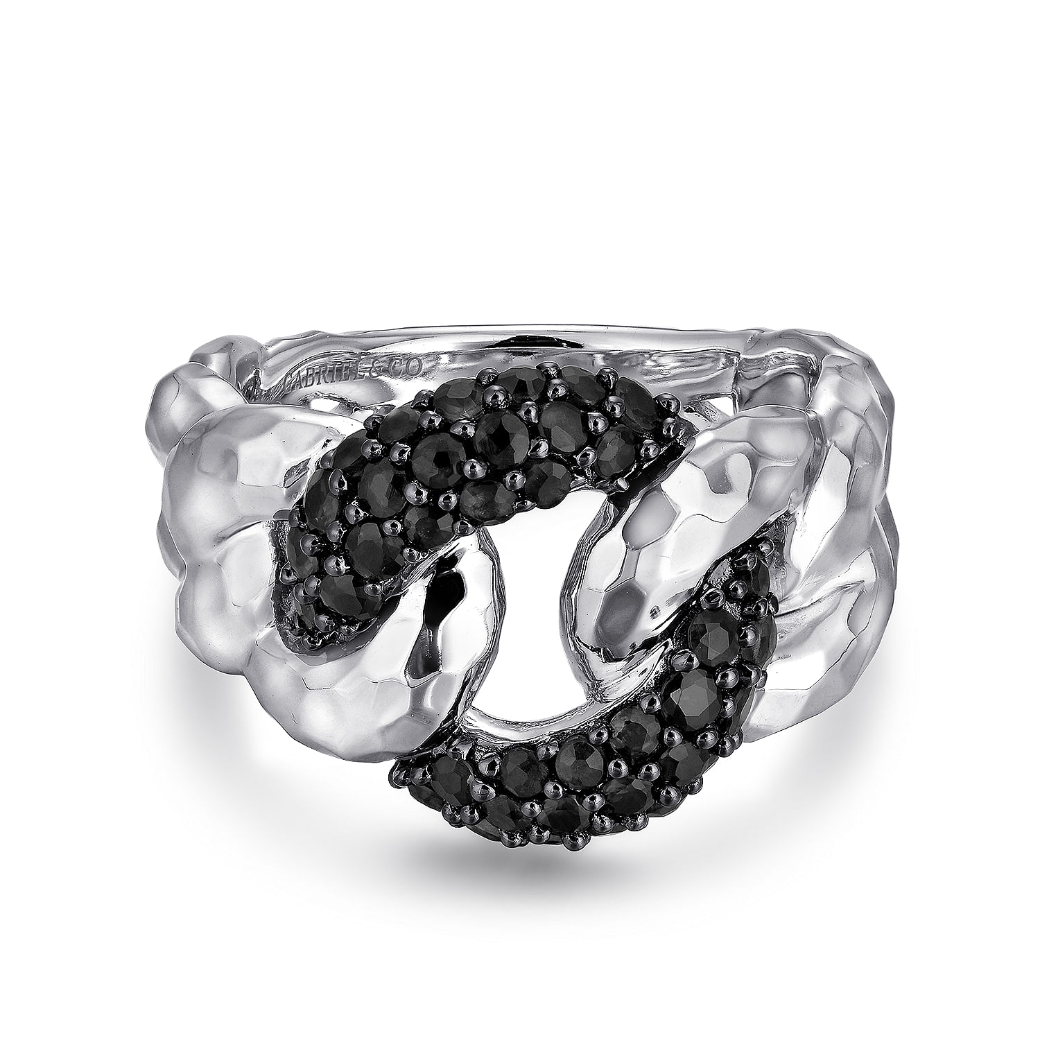Sterling Silver Hammered Black Spinel Chain Link Ring
