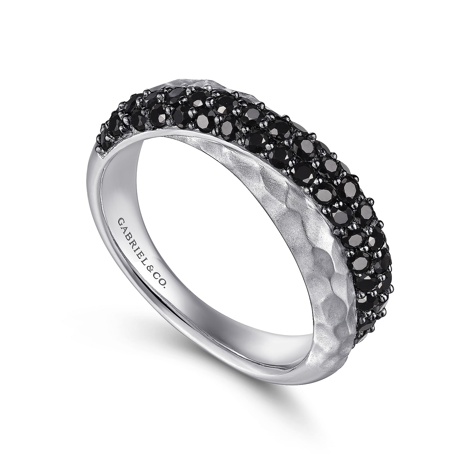 Sterling Silver Hammered Black Spinel Criss Cross Ring