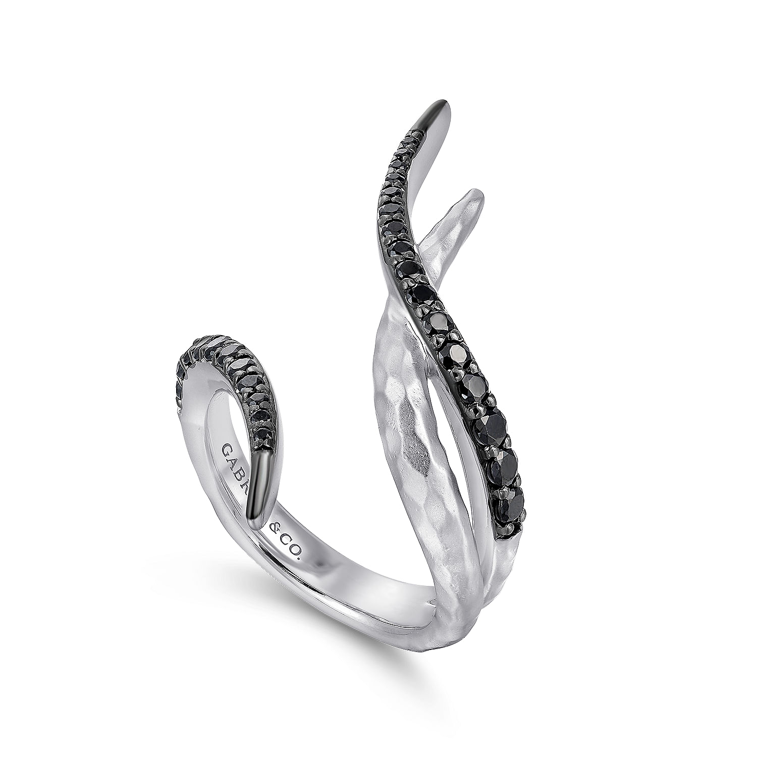 Sterling Silver Hammered Black Spinel Open Wrap Ring