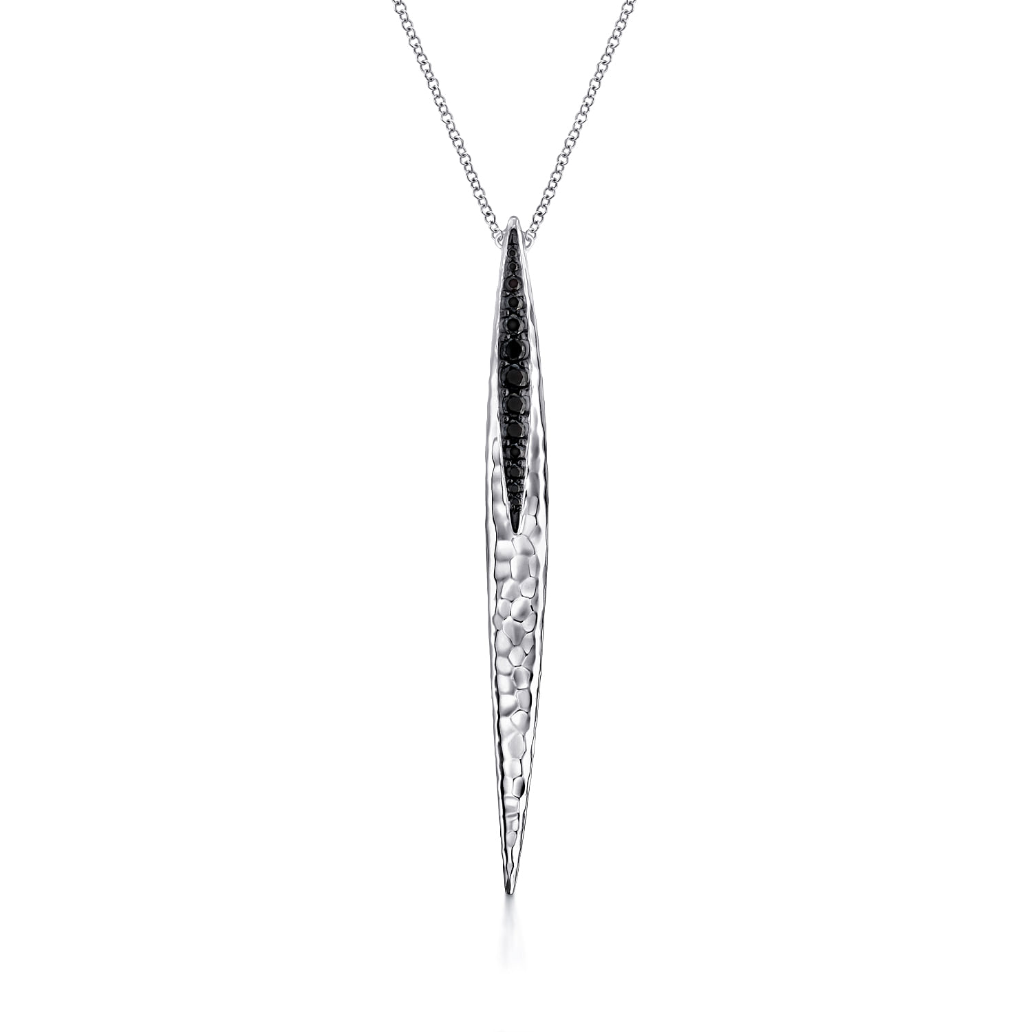 Sterling Silver Hammered Spike Pendant Necklace with Black Spinel