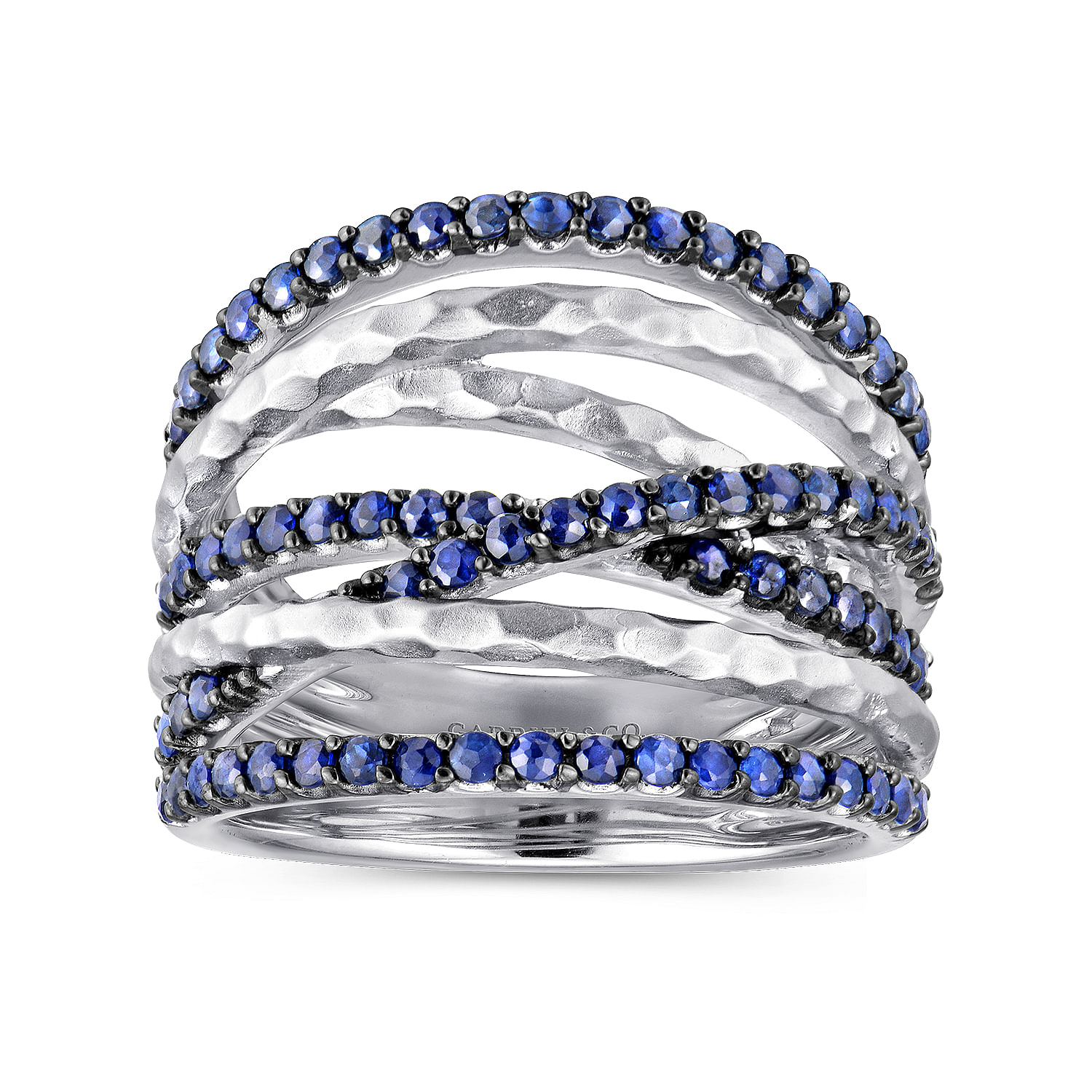 Sterling Silver Hammered Wide Band Sapphire Layered Ring