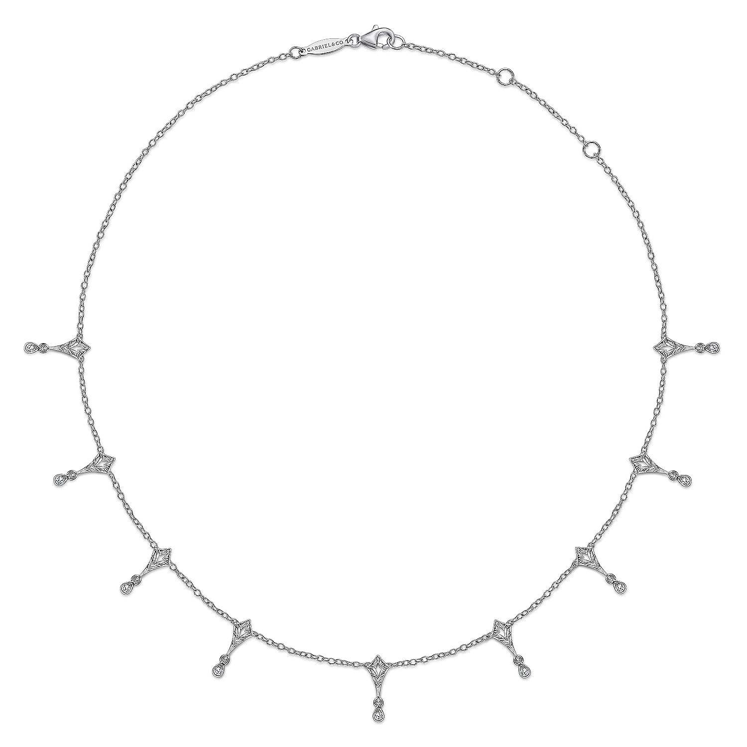 Sterling Silver Kite and White Sapphire Station Necklace