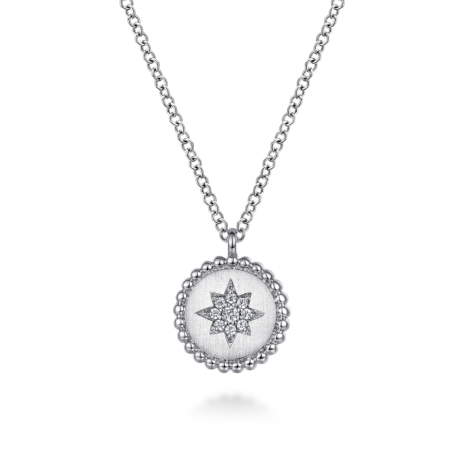 Sterling Silver Round Star Pendant Necklace