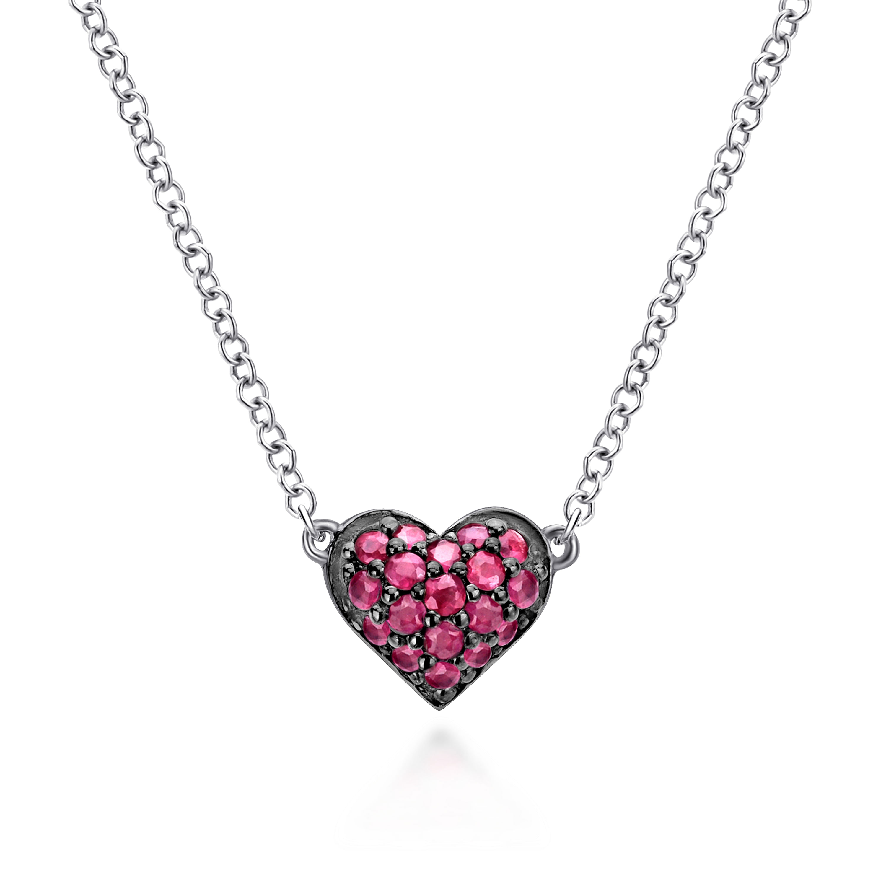 Sterling Silver Ruby Pavé Heart Pendant Necklace