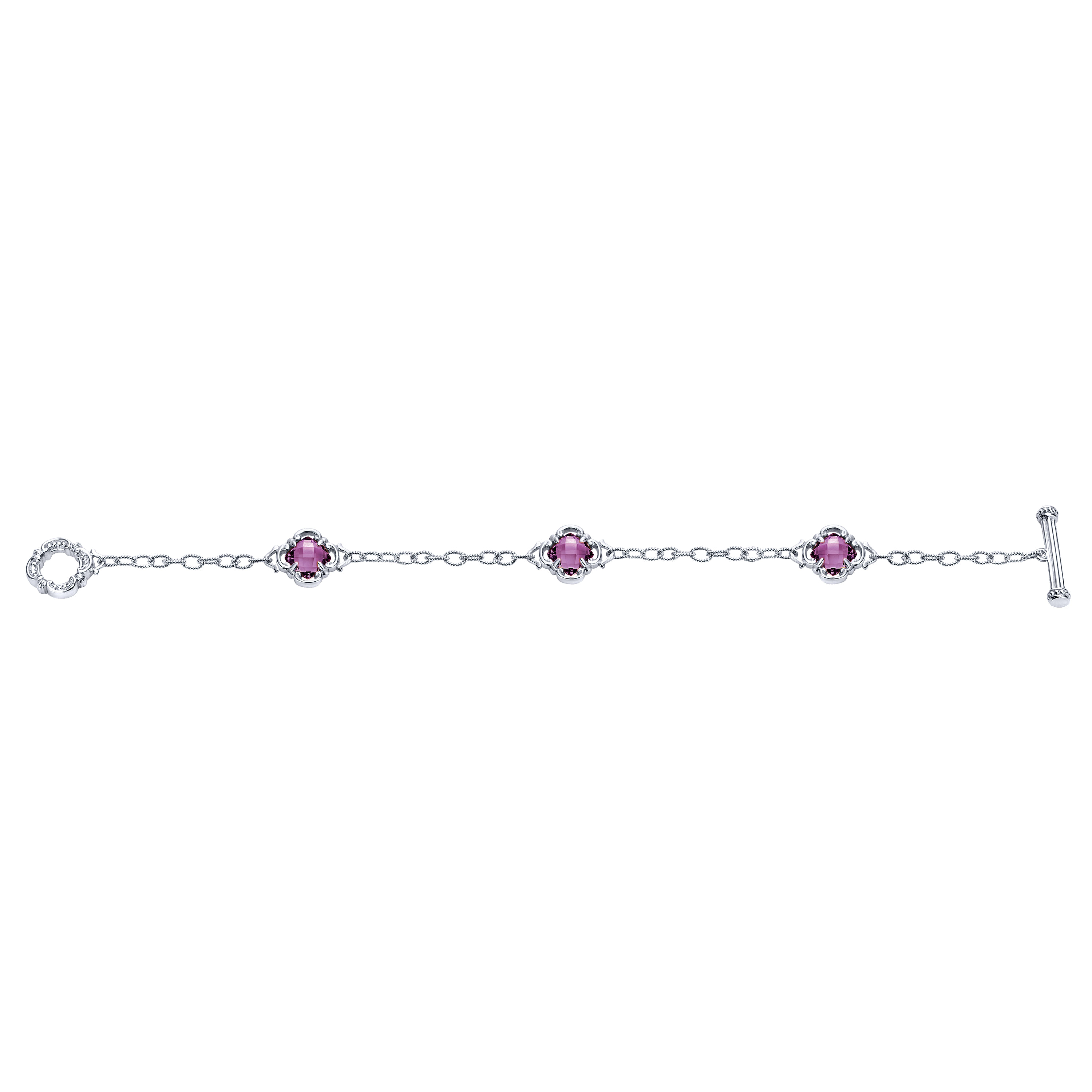 Sterling Silver Toggle Bracelet with Amethyst Clover Stations