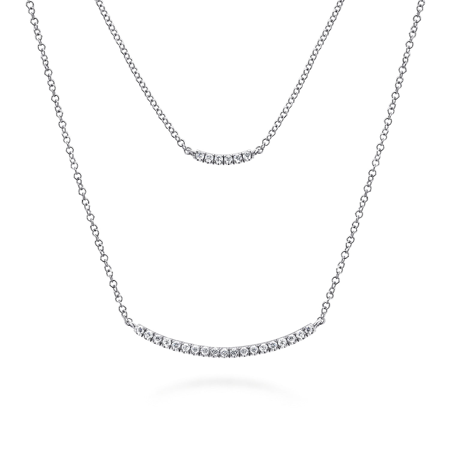 Two Strand 14K White Gold Curved Diamond Bar Necklace