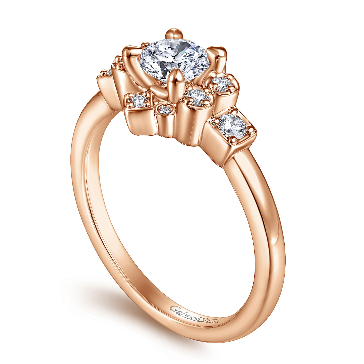 Unique 14K Rose Gold Halo Diamond Engagement Ring