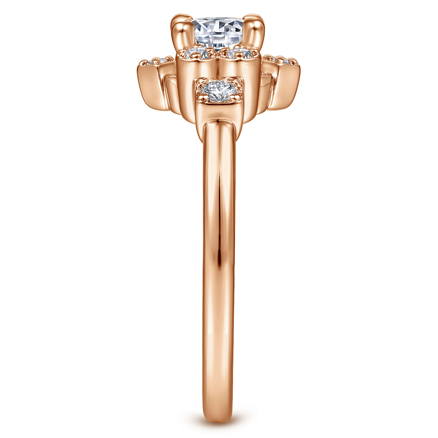Unique 14K Rose Gold Halo Diamond Engagement Ring