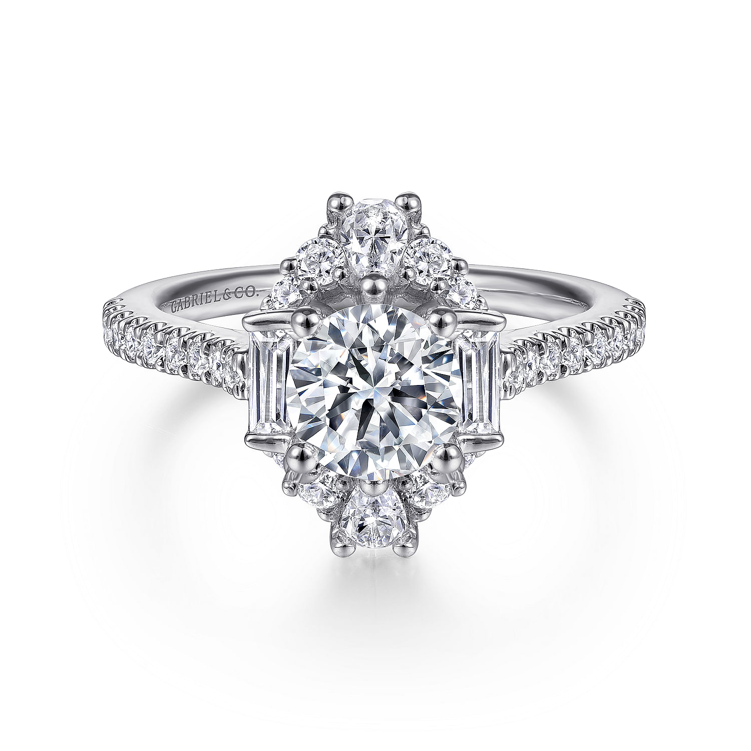 Unique 14K White Gold Art Deco Halo Diamond Channel Set Engagement Ring