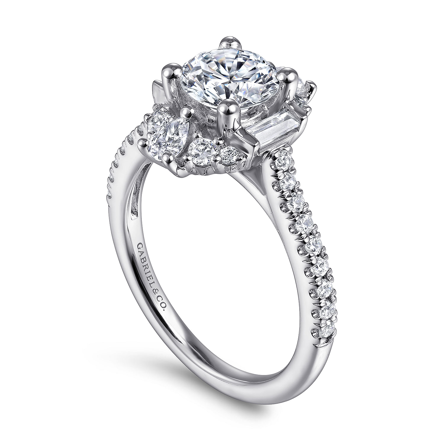 Unique 14K White Gold Art Deco Halo Diamond Channel Set Engagement Ring