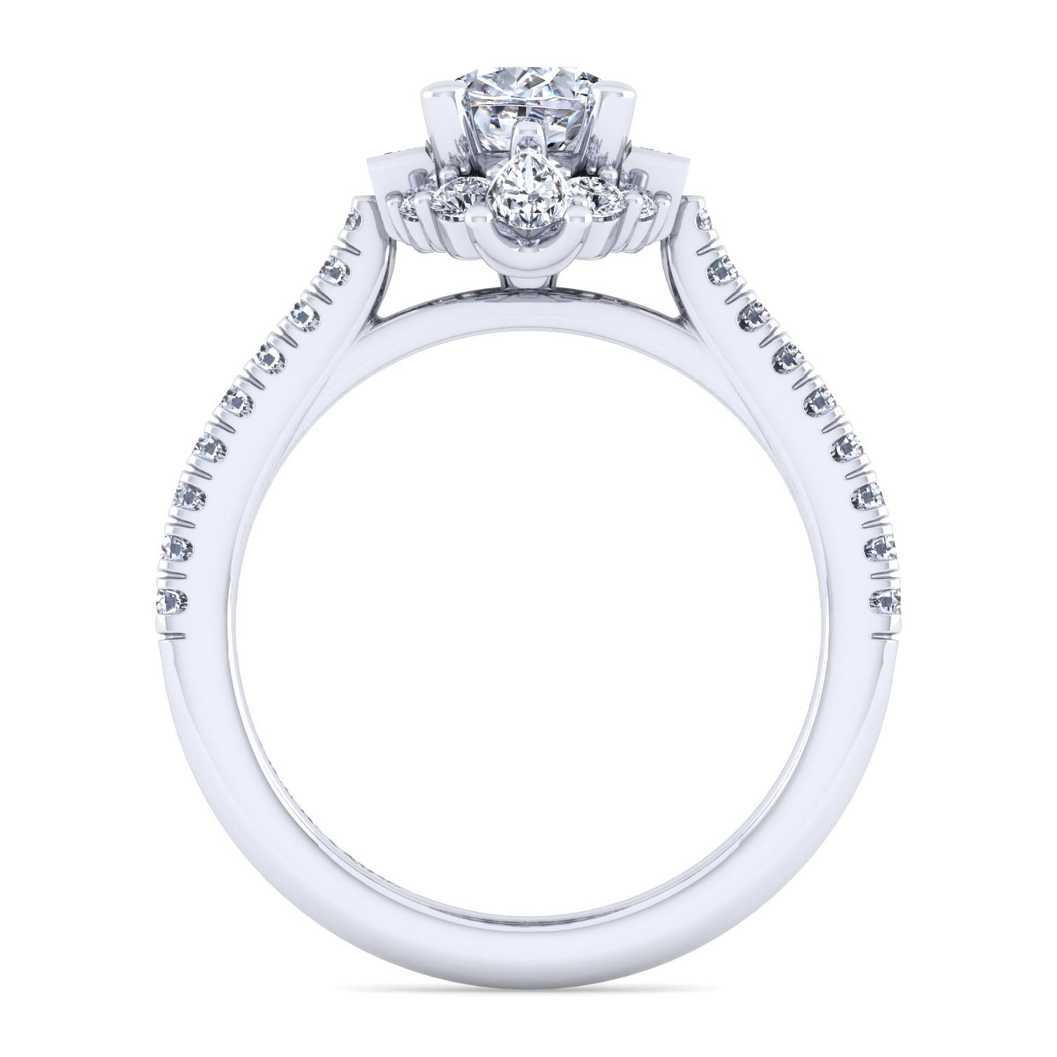 Unique 14K White Gold Art Deco Oval Halo Diamond Engagement Ring