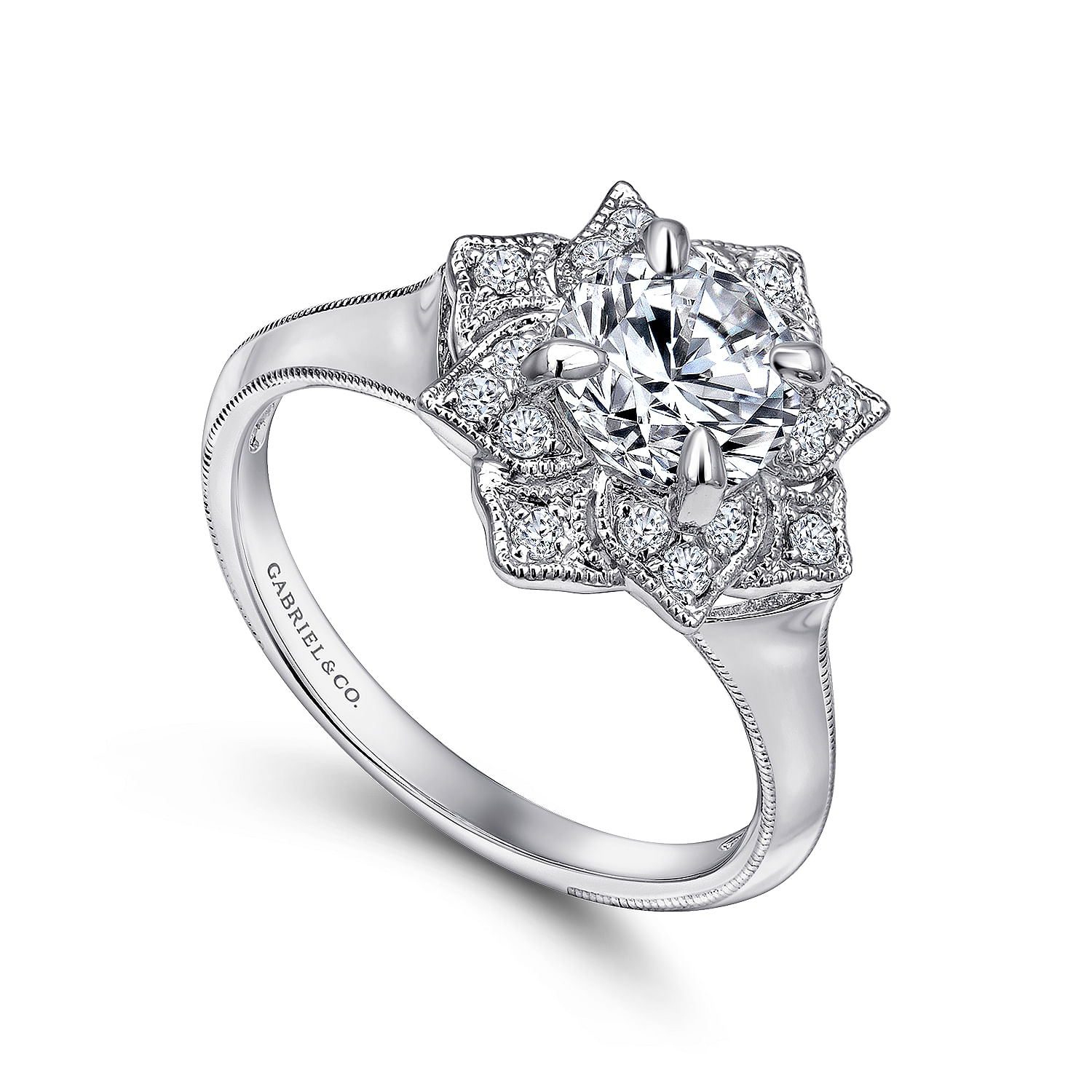 Unique 14K White Gold Diamond Halo Engagement Ring