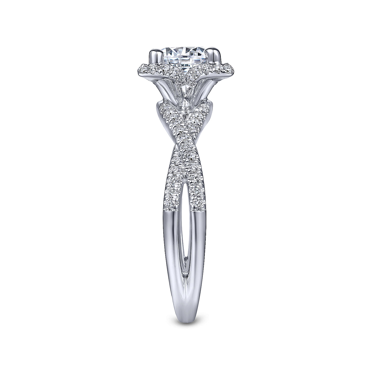 Unique 14K White Gold Halo Diamond Engagement Ring