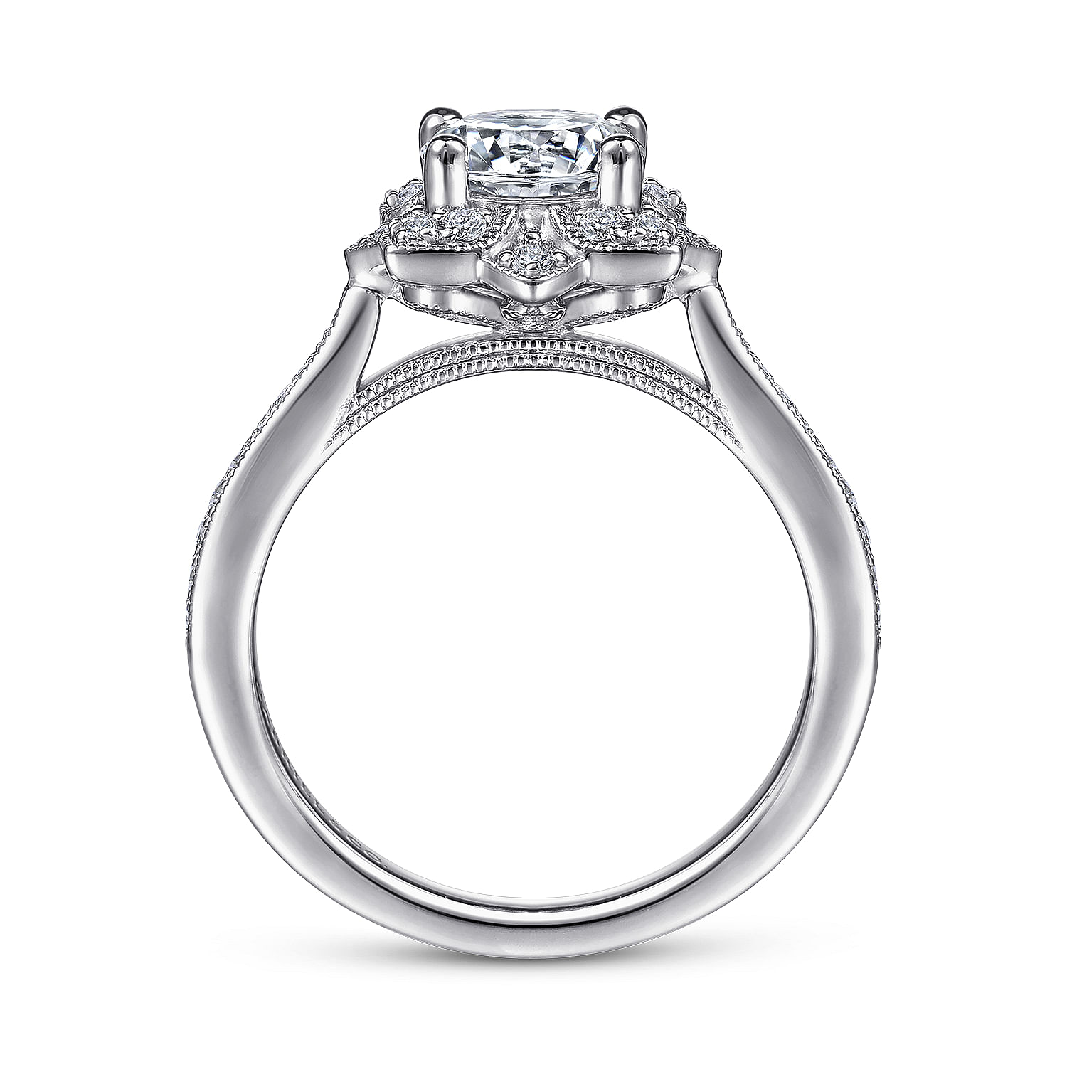 Unique 14K White Gold Vintage Inspired Halo Diamond Engagement Ring