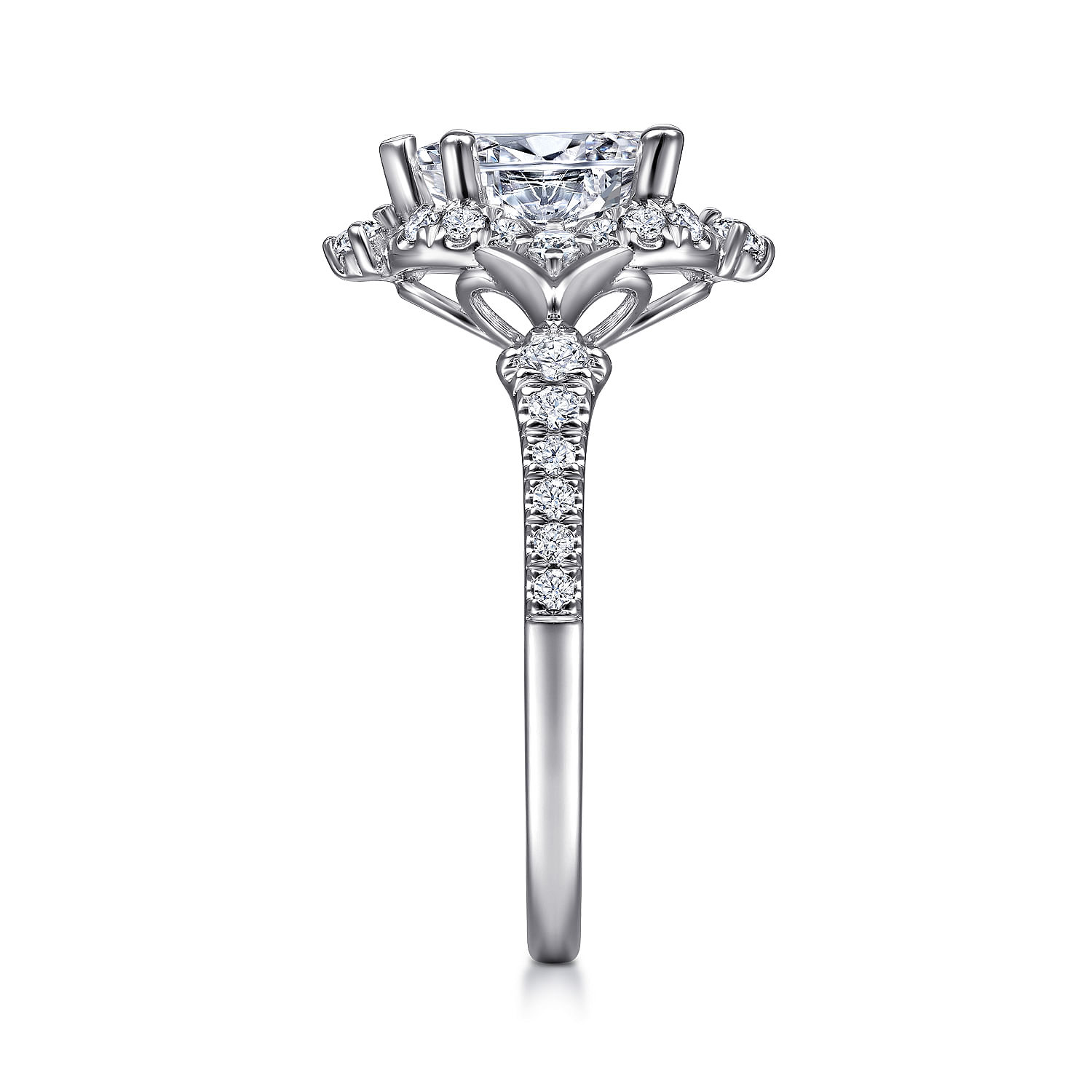 Unique 14K White Gold Vintage Inspired Pear Shape Halo Diamond Engagement Ring