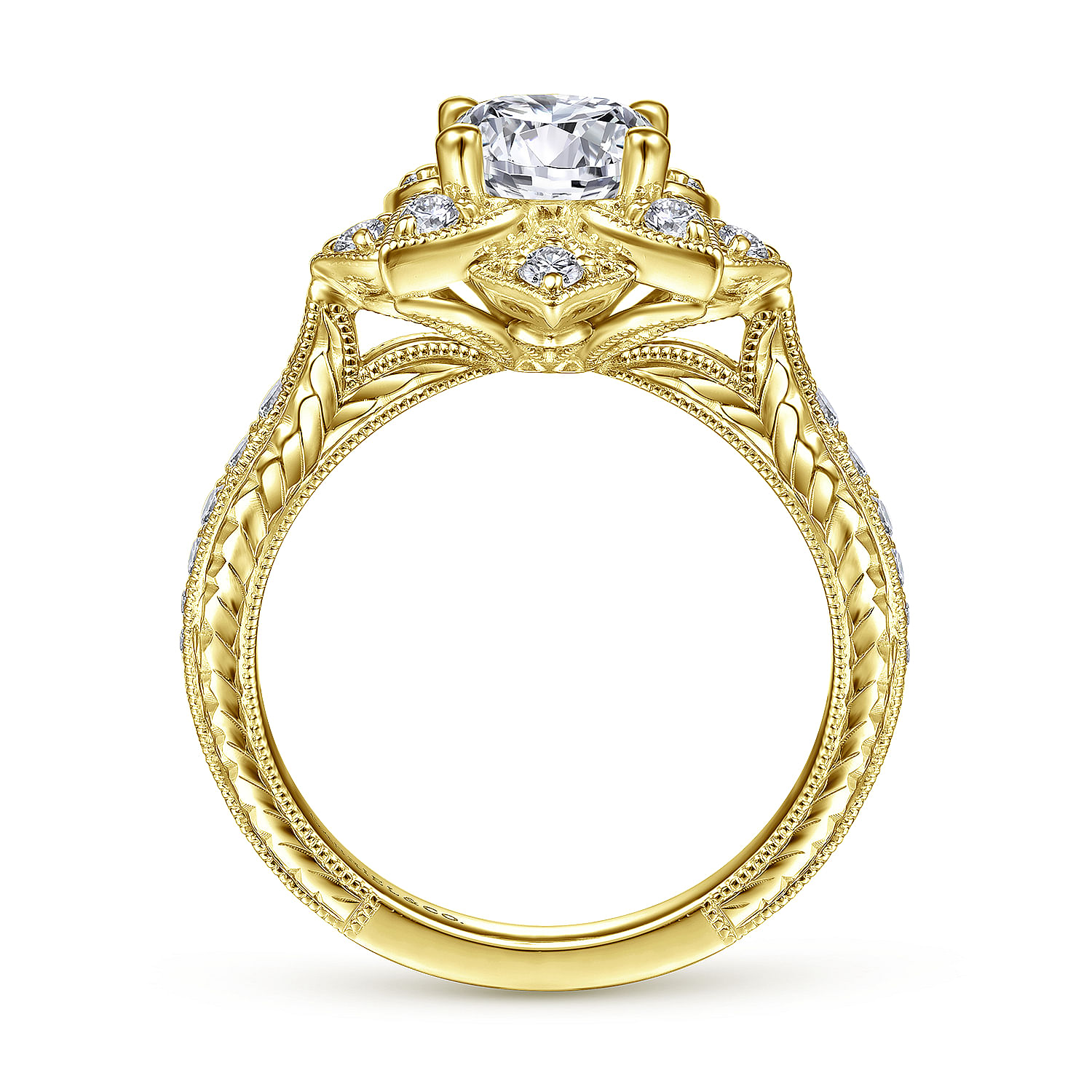 Unique 14K Yellow Gold Halo Diamond Engagement Ring