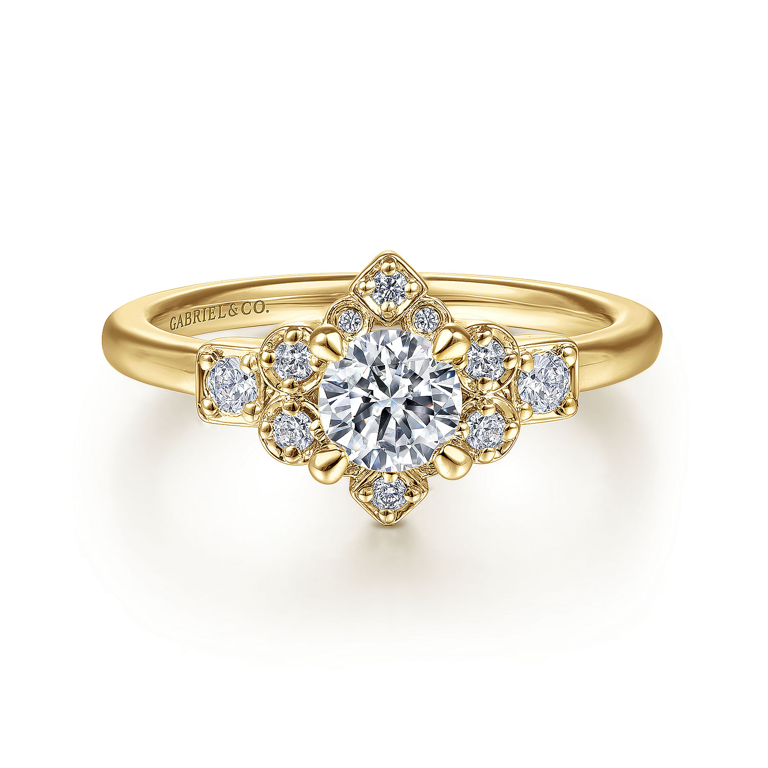 Unique 14K Yellow Gold Halo Diamond Engagement Ring