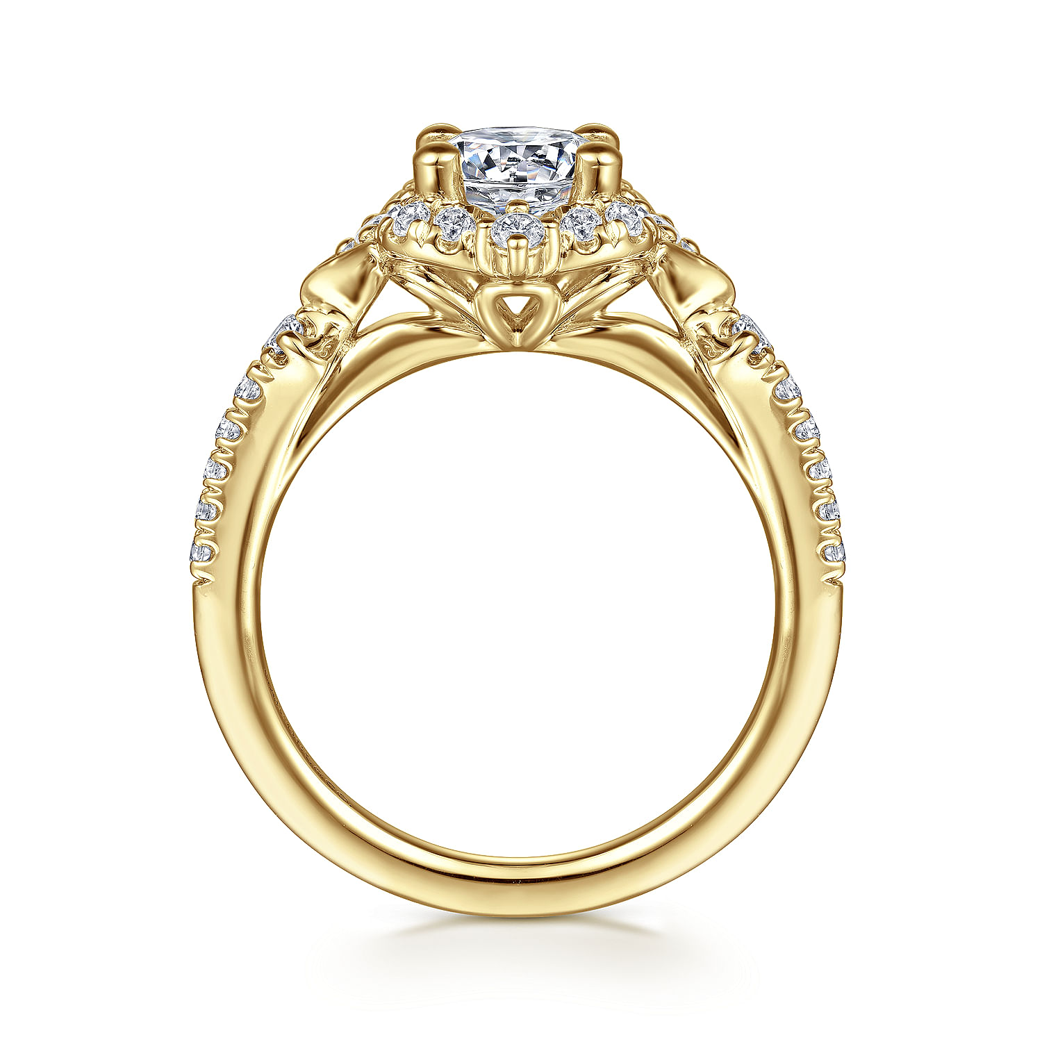 Unique 14K Yellow Gold Vintage Inspired Halo Diamond Engagement Ring