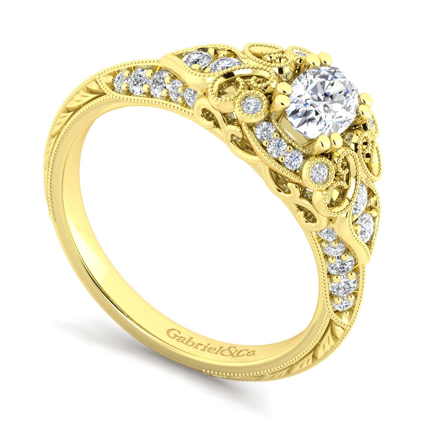 Unique 14K Yellow Gold Vintage Inspired Oval Diamond Halo Engagement Ring