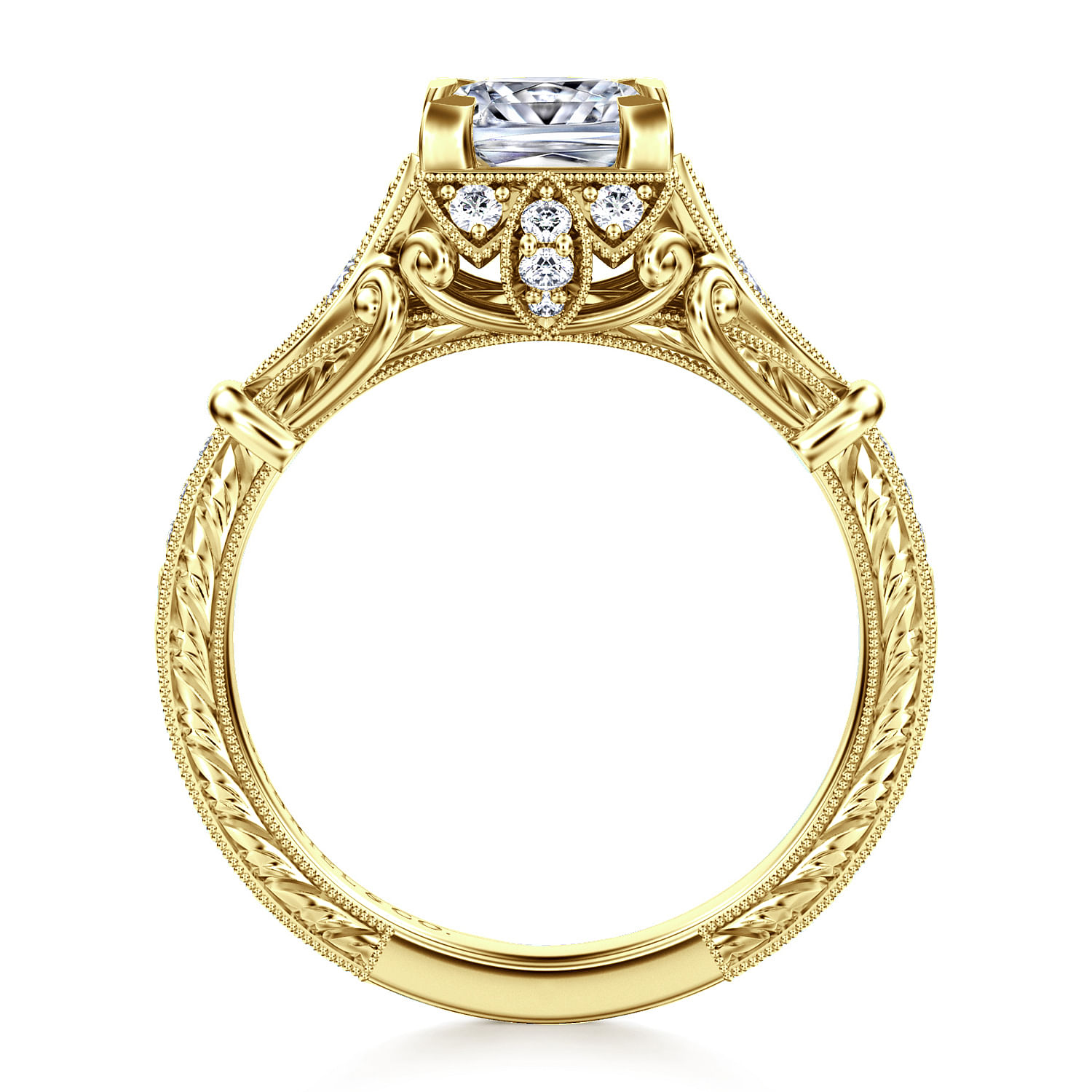 Unique 14K Yellow Gold Vintage Inspired Princess Cut Halo Diamond Engagement Ring