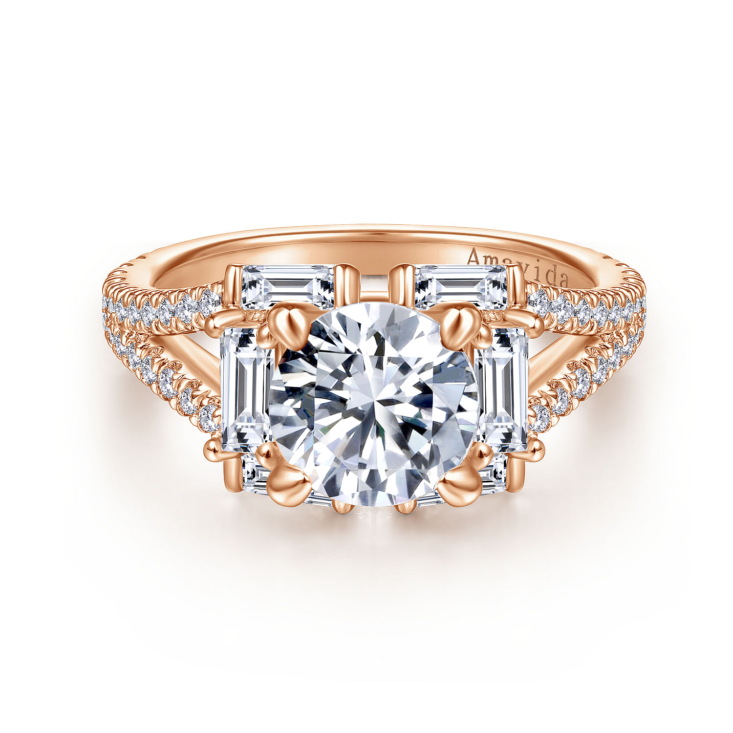 Unique 18K Rose Gold Art Deco Halo Diamond Engagement Ring