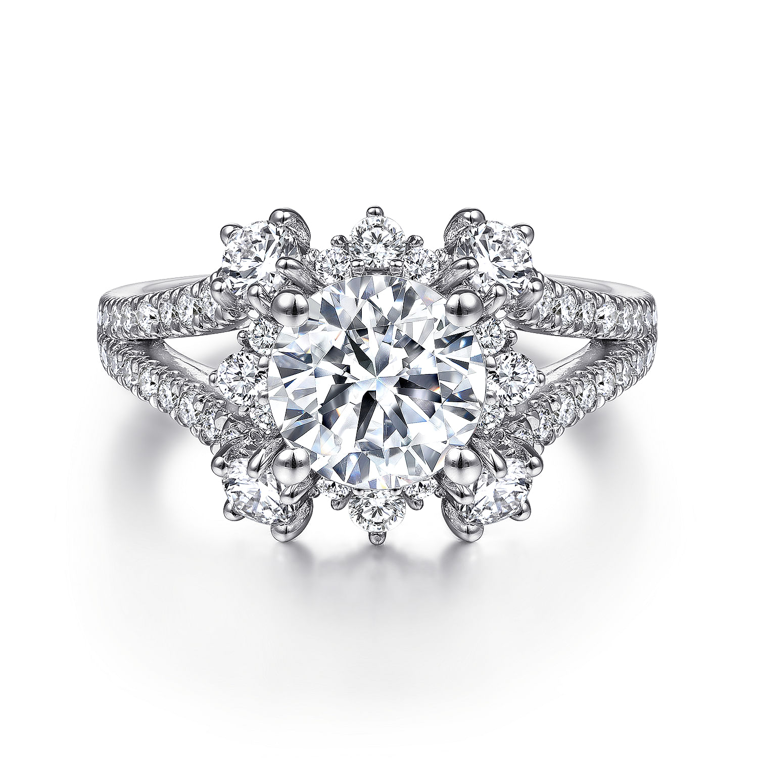 Unique 18K White Gold Art Deco Halo Diamond Engagement Ring