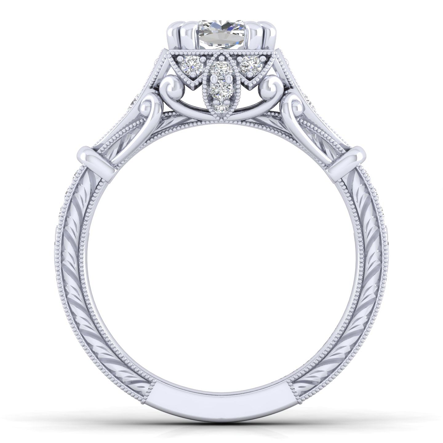 Unique Platinum Vintage Inspired Cushion Cut Halo Diamond Engagement Ring