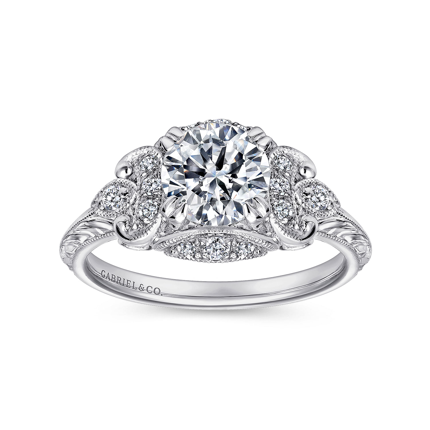 Unique Platinum Vintage Inspired Diamond Halo Engagement Ring