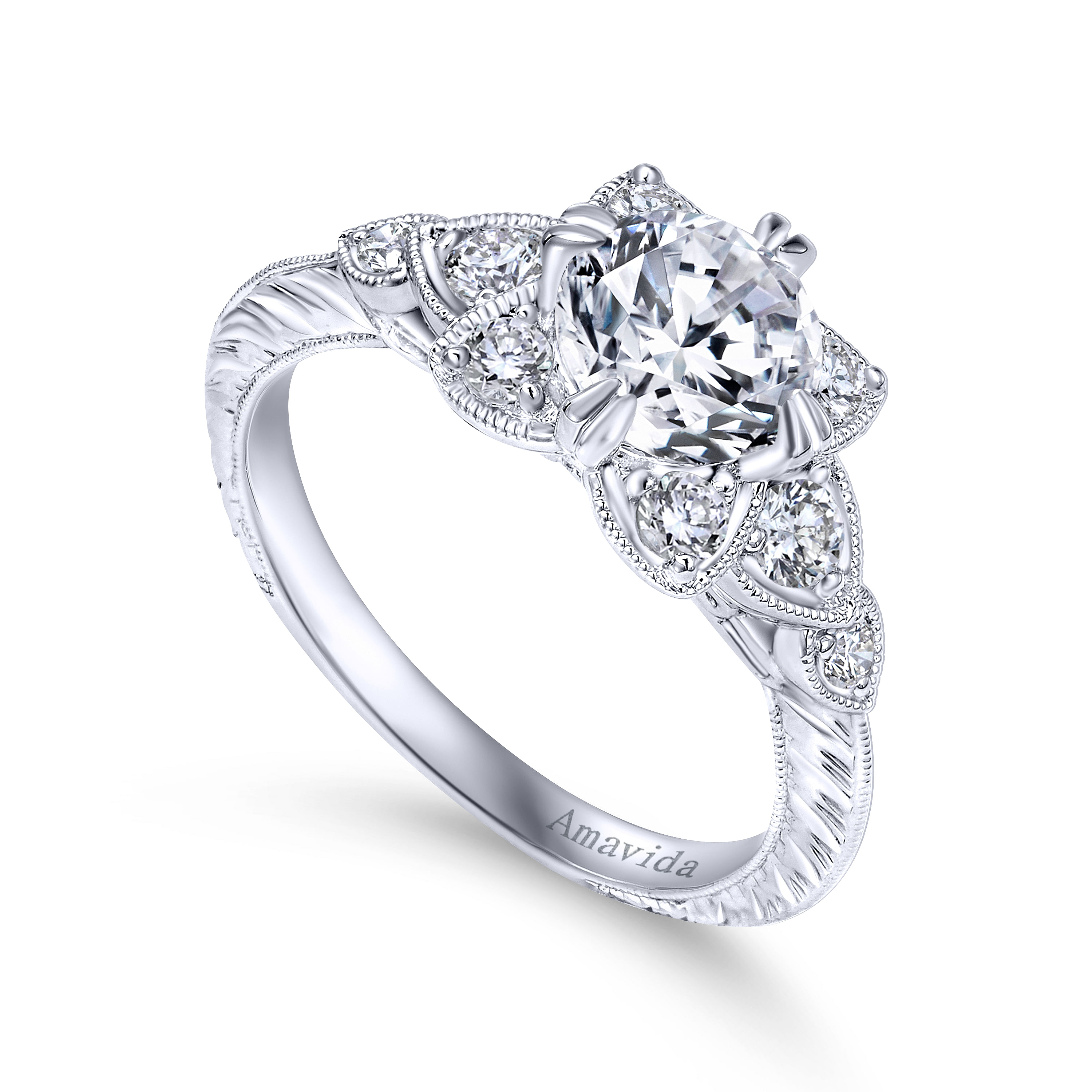 Unique Platinum Vintage Inspired Halo Engagement Ring