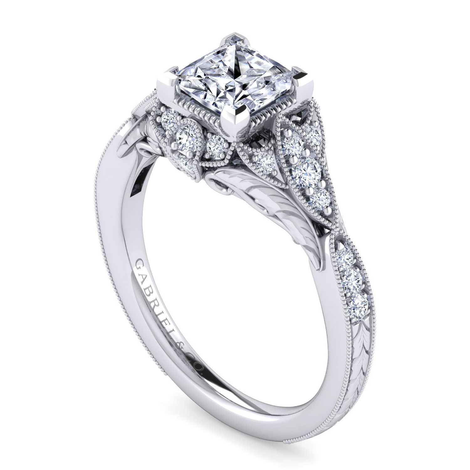 Unique Platinum Vintage Inspired Princess Cut Halo Diamond Engagement Ring