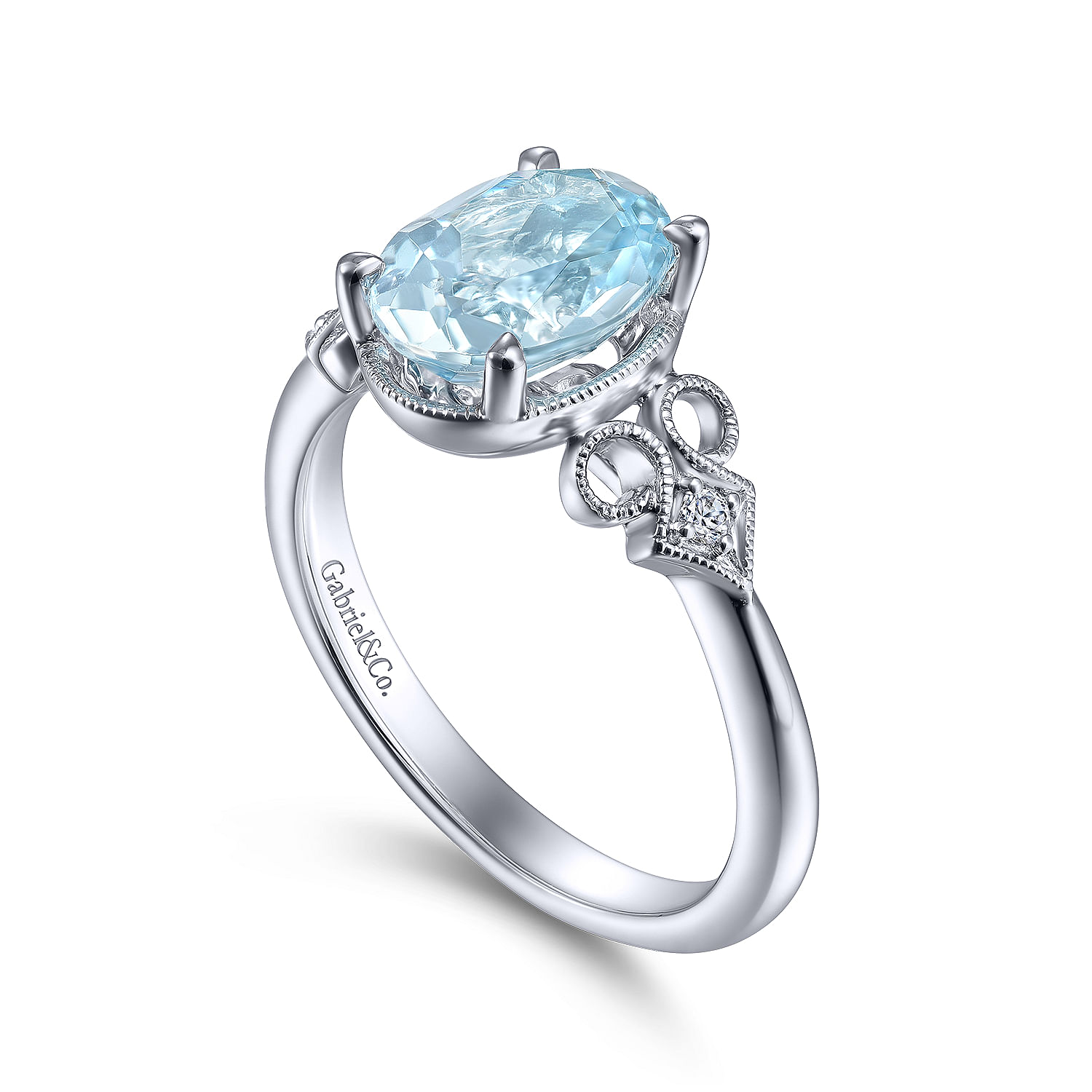 Vintage 14K White Gold Diamond and Sky Blue Topaz Ring