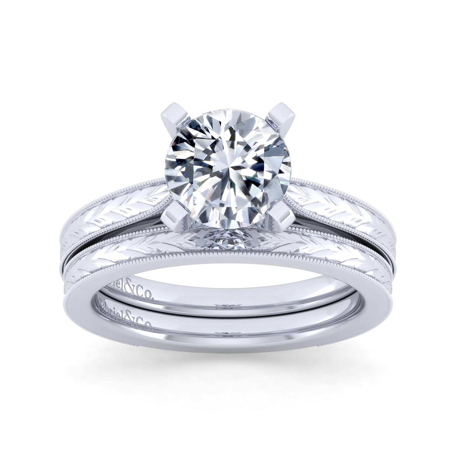 Vintage Inspired  14K White Gold Round Solitaire Engagement Ring