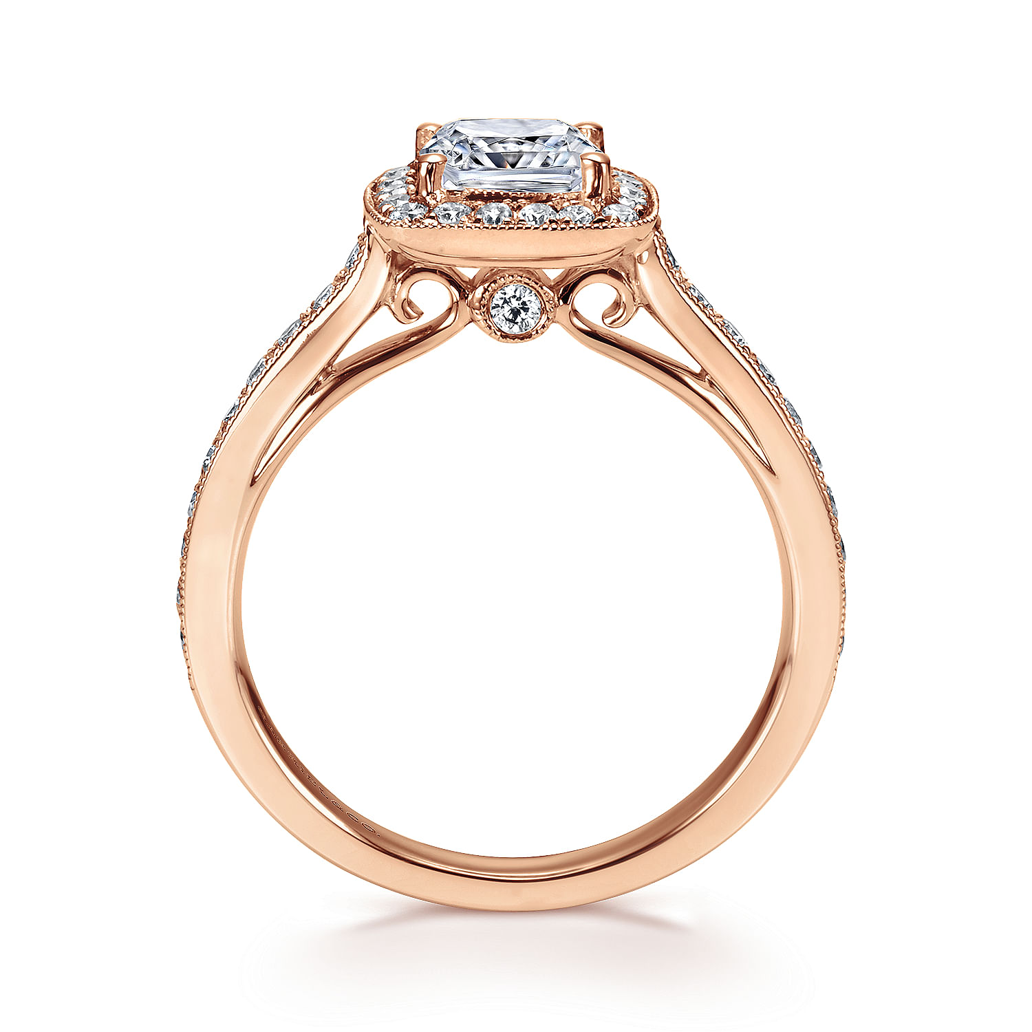 Vintage Inspired 14K Rose Gold Cushion Halo Diamond Engagement Ring
