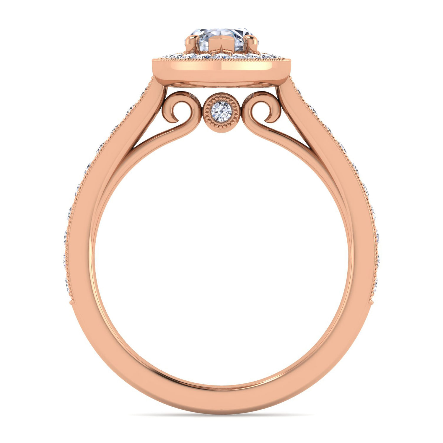 Vintage Inspired 14K Rose Gold Marquise Halo Diamond Engagement Ring