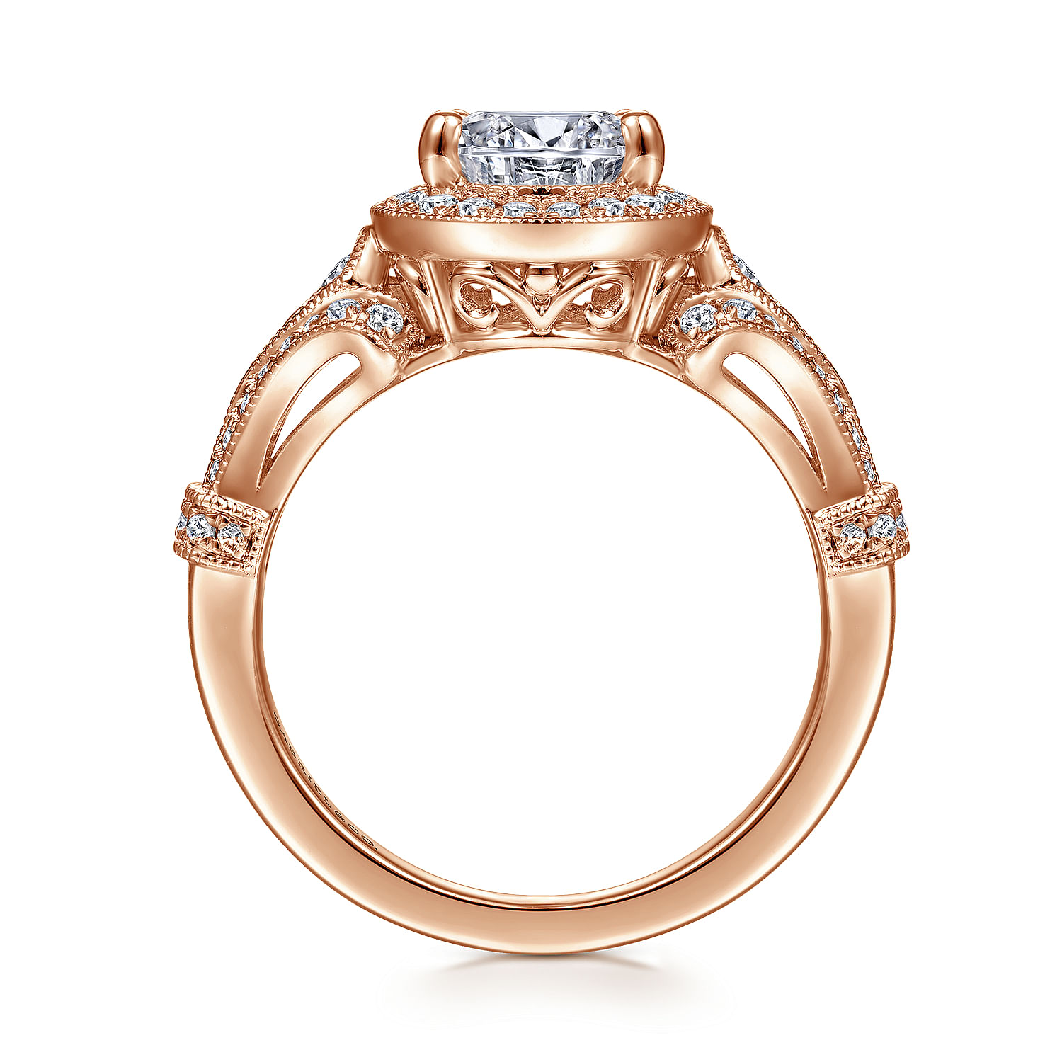 Vintage Inspired 14K Rose Gold Pear Shape Halo Diamond Engagement Ring