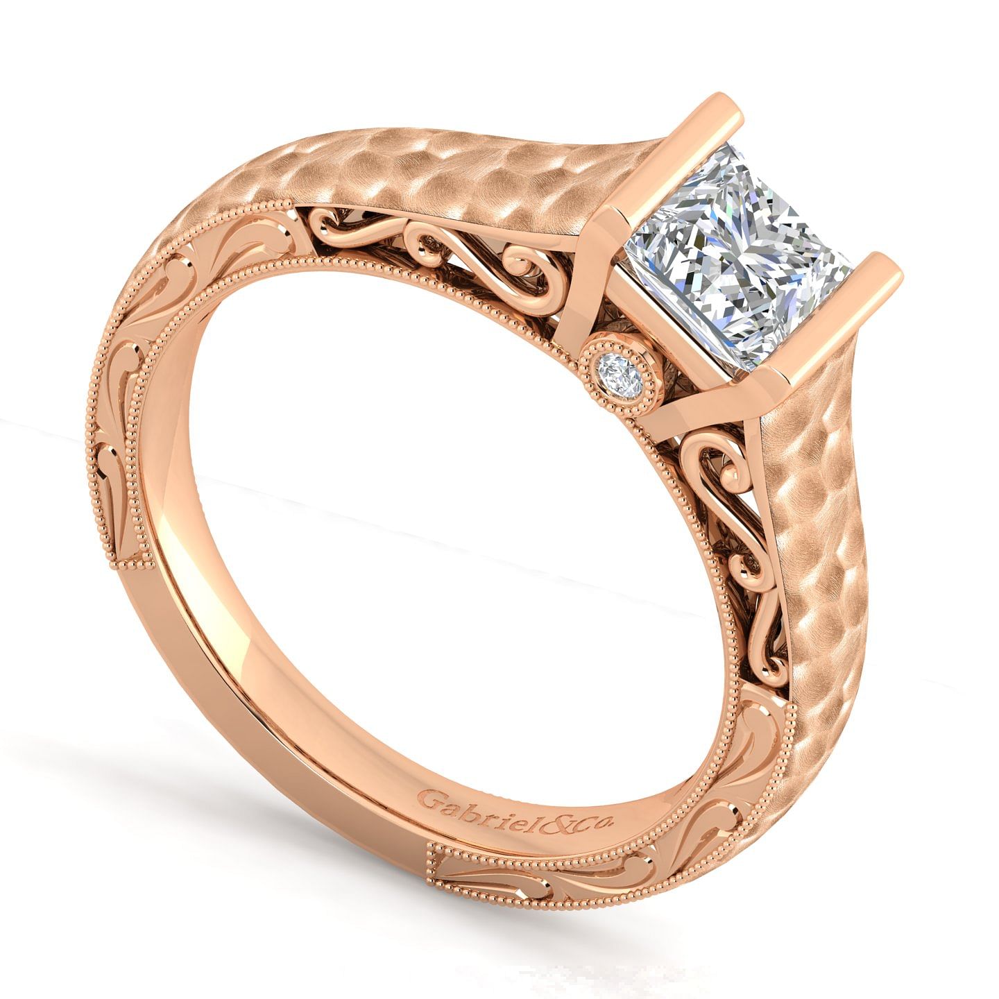Vintage Inspired 14K Rose Gold Princess Cut Diamond Engagement Ring