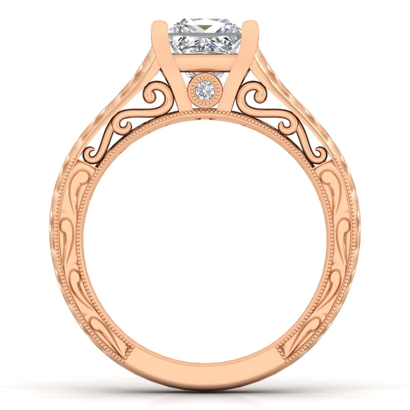 Vintage Inspired 14K Rose Gold Princess Cut Diamond Engagement Ring