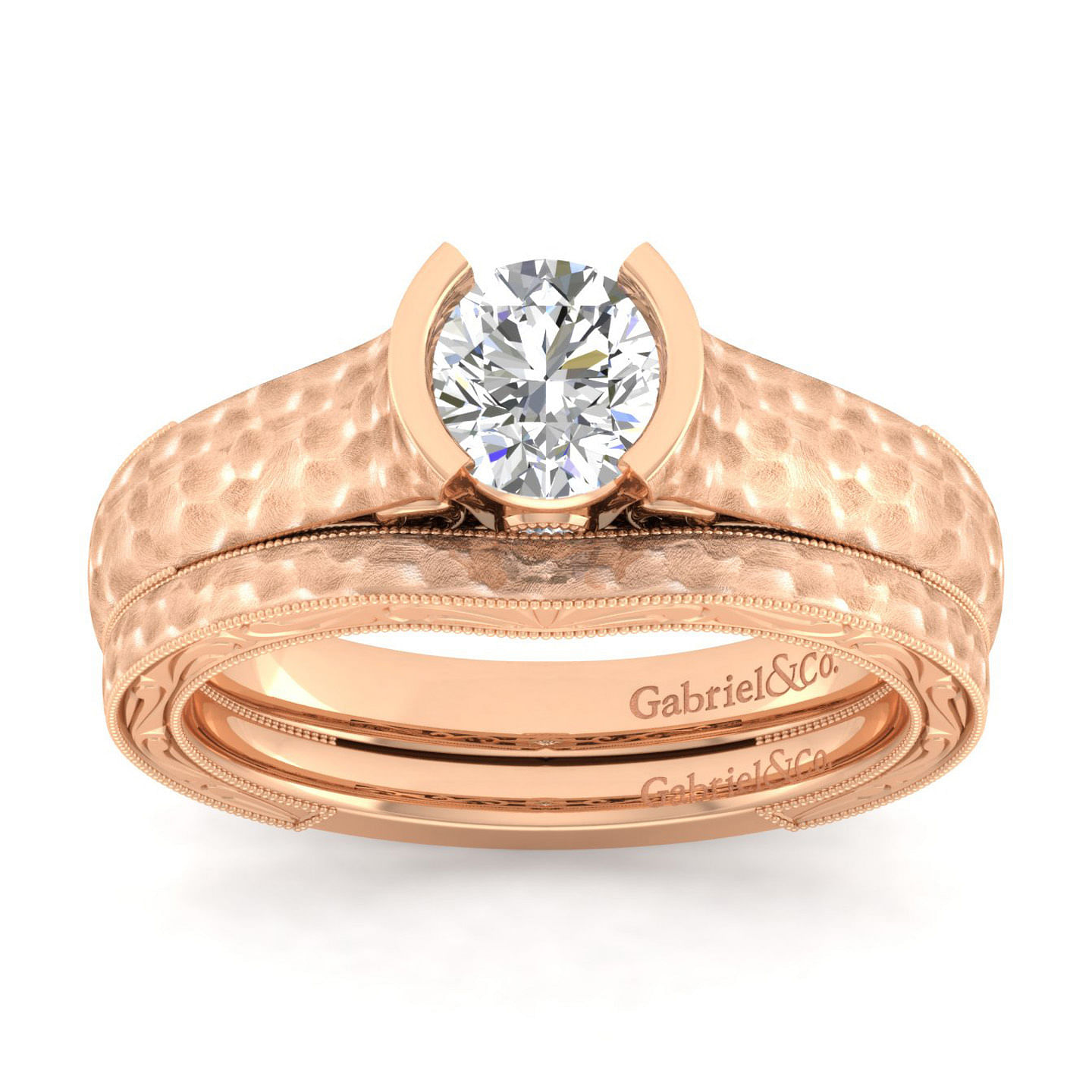 Vintage Inspired 14K Rose Gold Round Diamond Engagement Ring