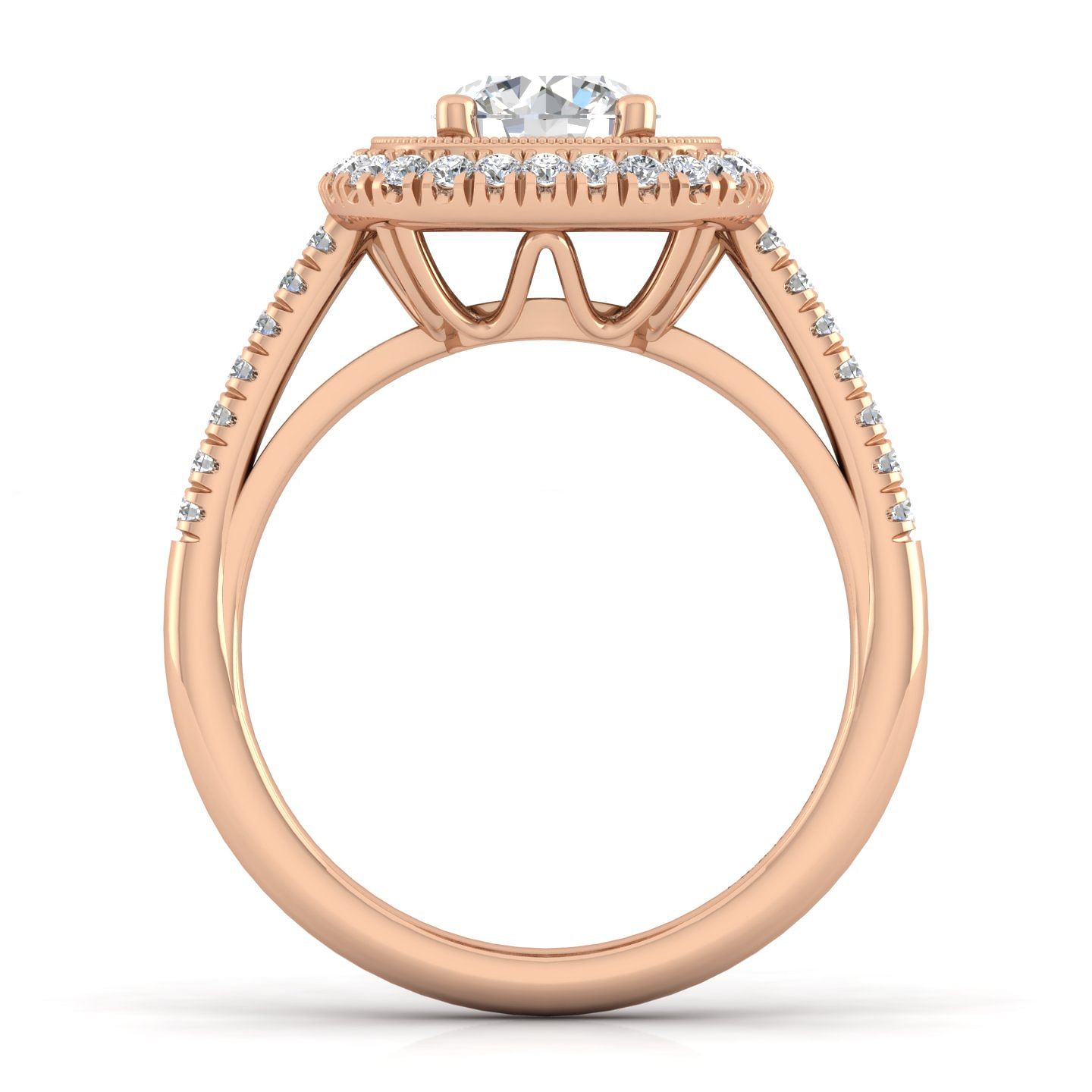 Vintage Inspired 14K Rose Gold Round Double Halo Diamond Engagement Ring
