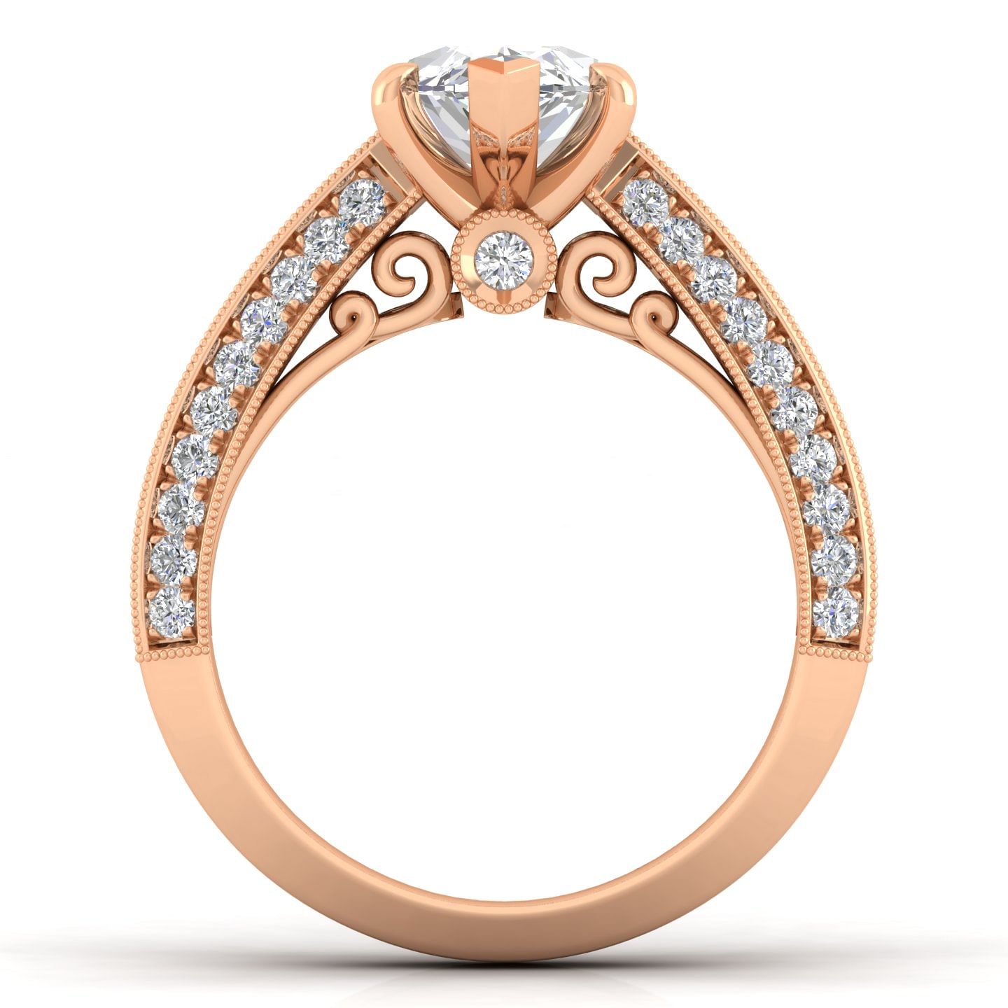 Vintage Inspired 14K Rose Gold Wide Band Marquise Shape Diamond Engagement Ring