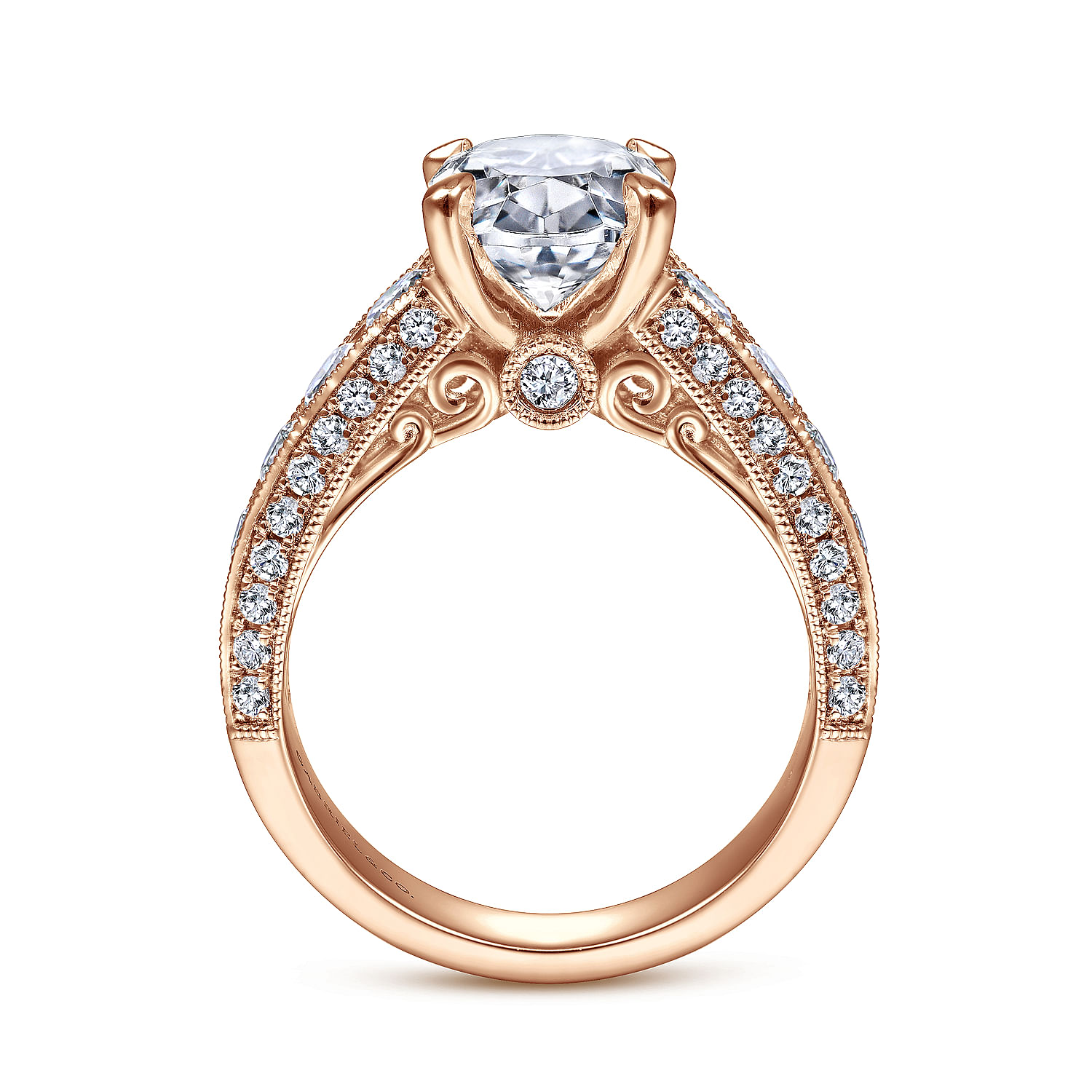 Vintage Inspired 14K Rose Gold Wide Band Oval Diamond Engagement Ring
