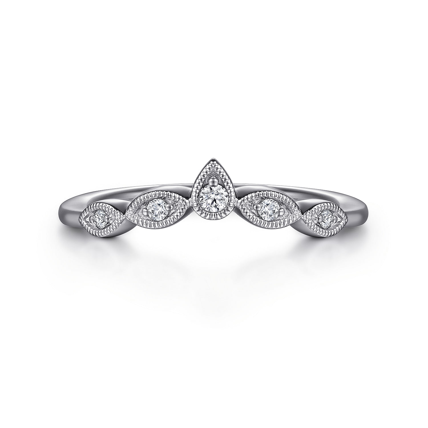 Vintage Inspired 14K White Gold Curved Gold Diamond Anniversary Band